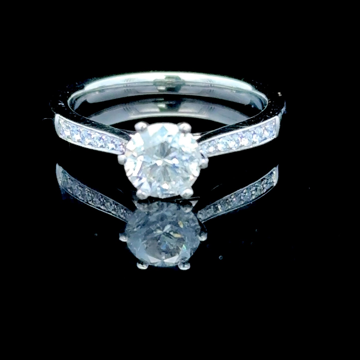 18K White Gold Diamond Solitaire Ring With Diamonds To Shoulders APPX 1.02 CTS Centre