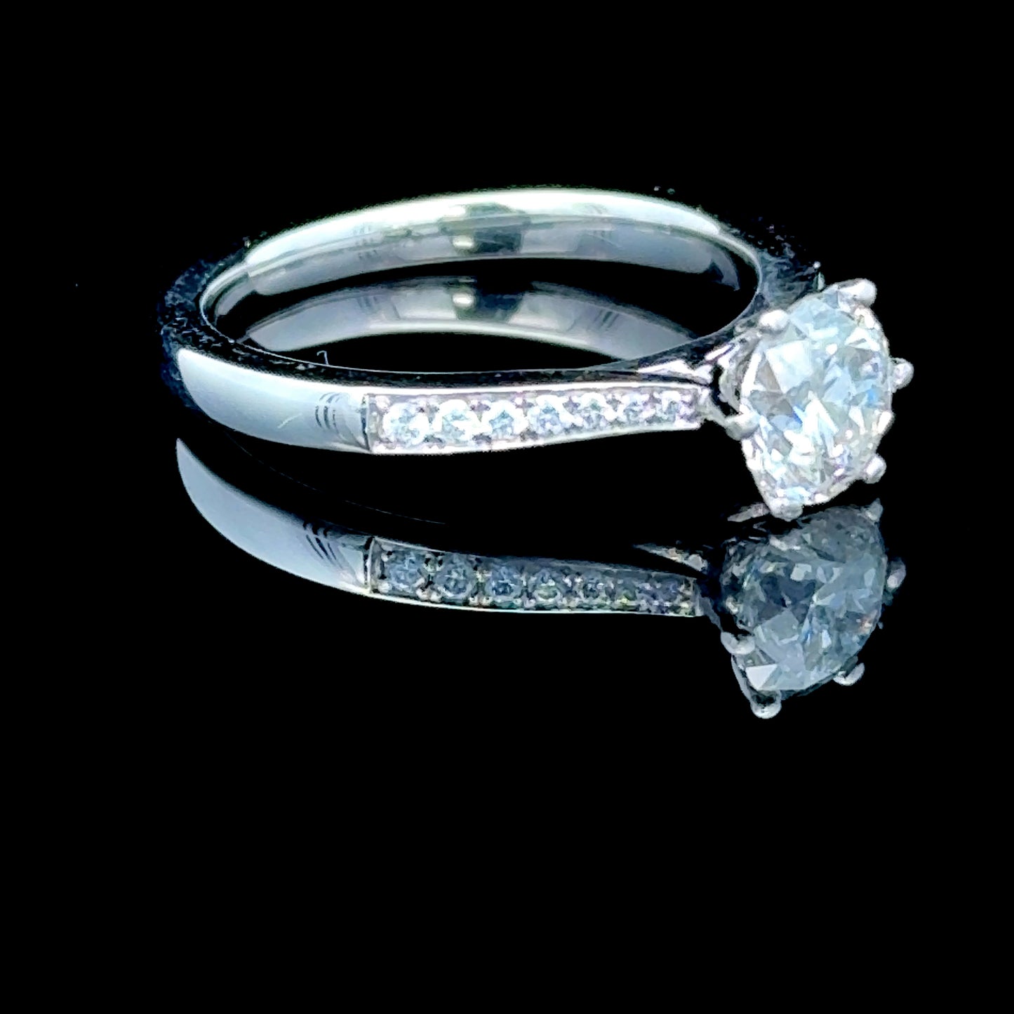 18K White Gold Diamond Solitaire Ring With Diamonds To Shoulders APPX 1.02 CTS Centre