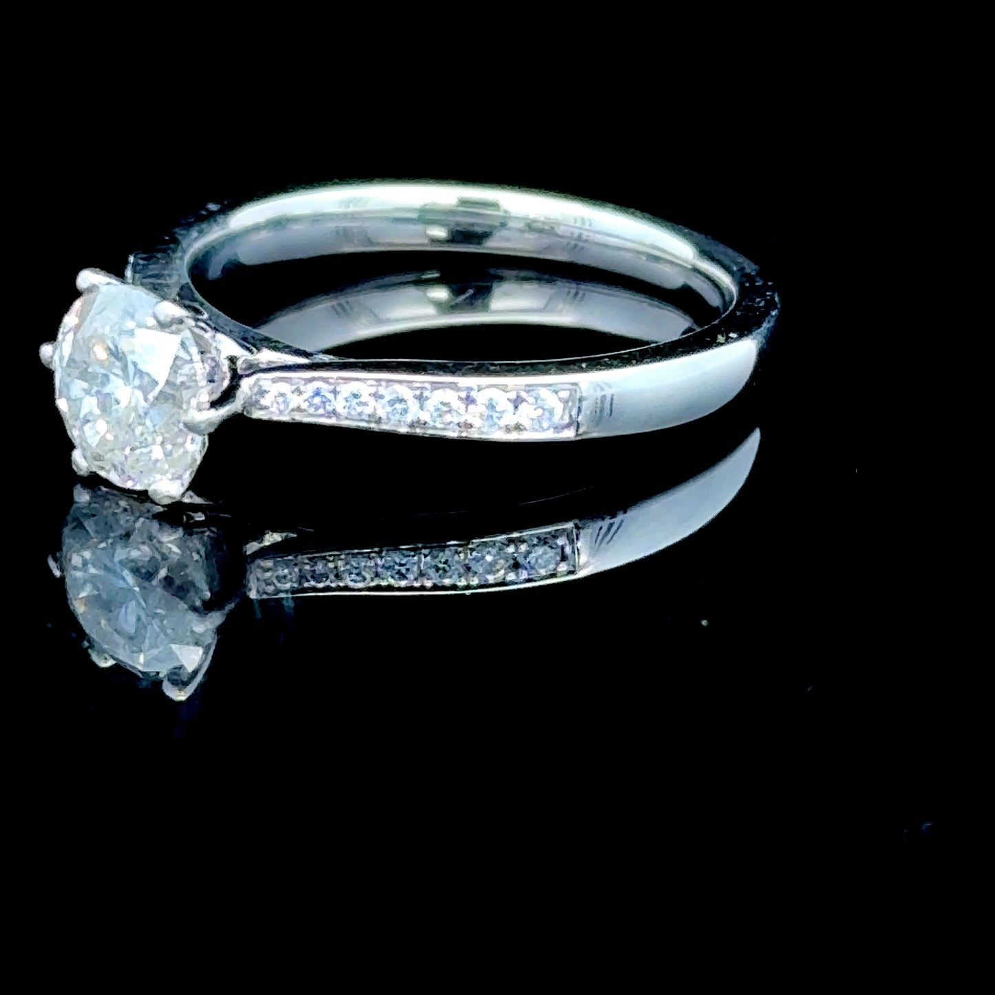 18K White Gold Diamond Solitaire Ring With Diamonds To Shoulders APPX 1.02 CTS Centre