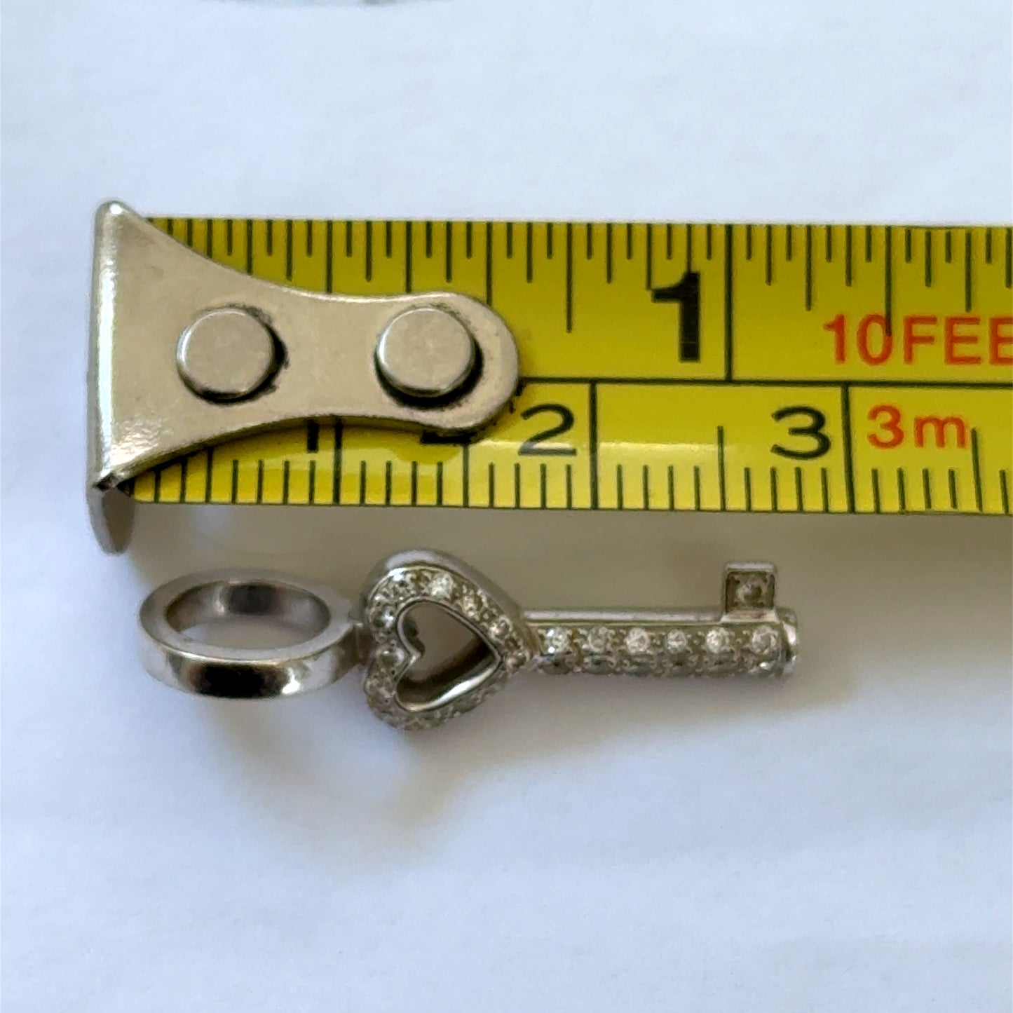 18K White Gold Diamond Key Pendant