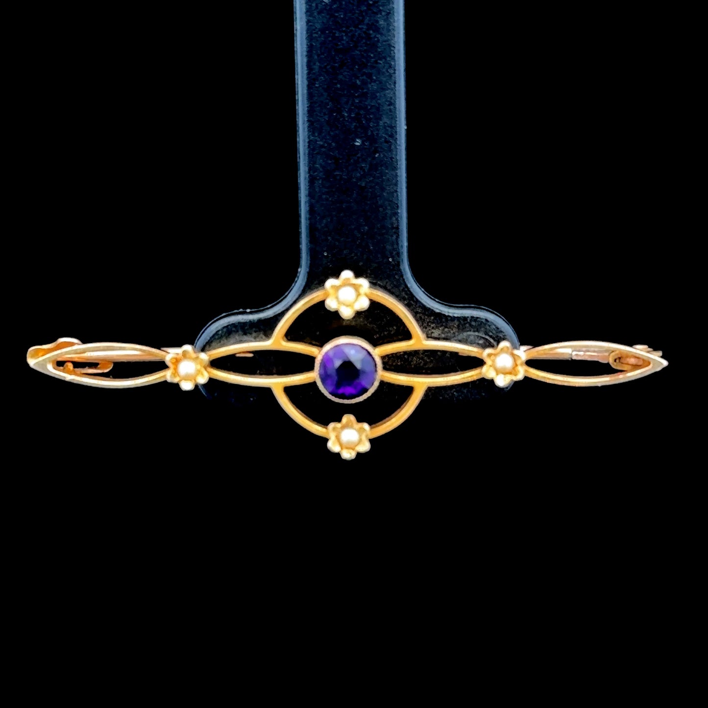 15K Yellow Gold Amethyst & Pearl Brooch