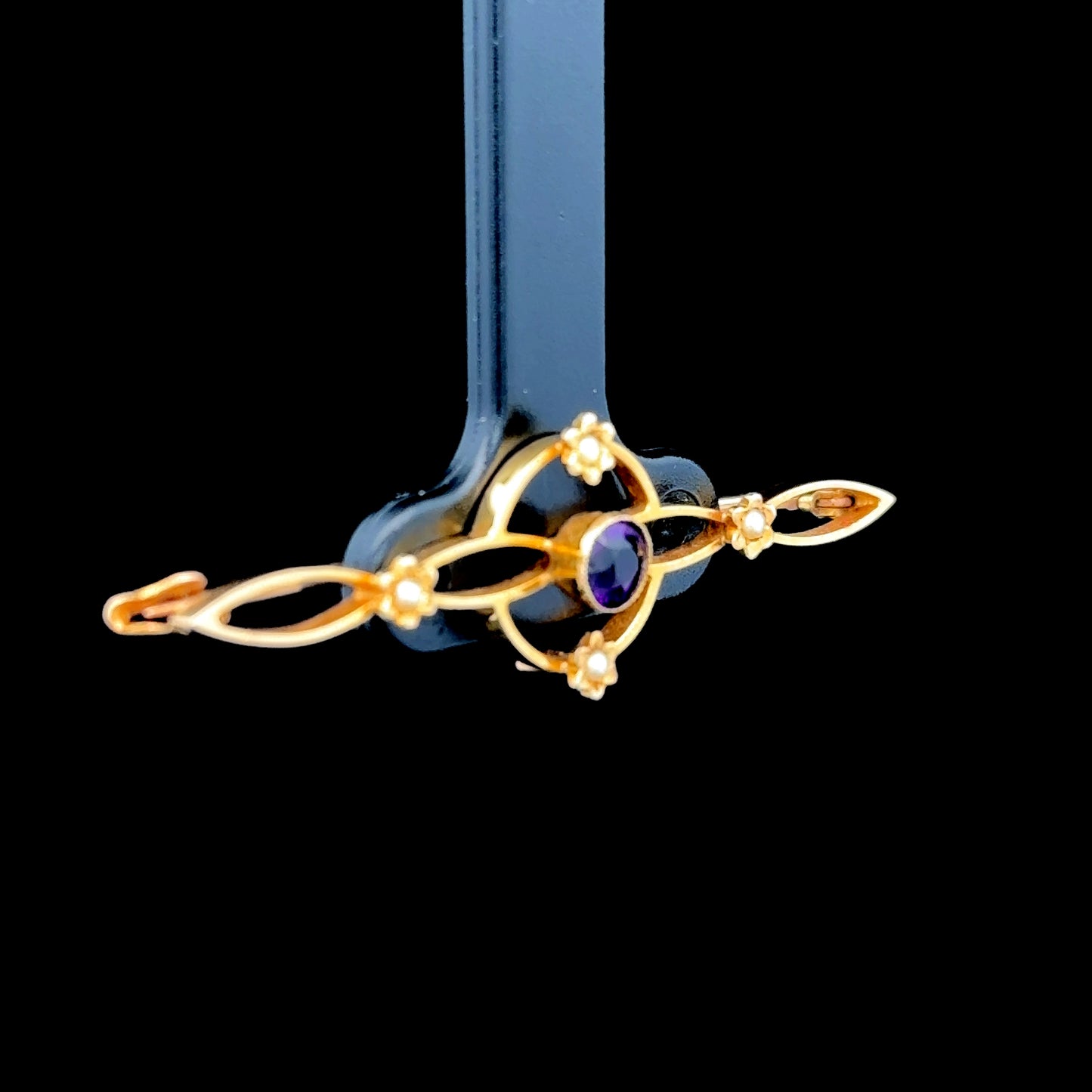 15K Yellow Gold Amethyst & Pearl Brooch