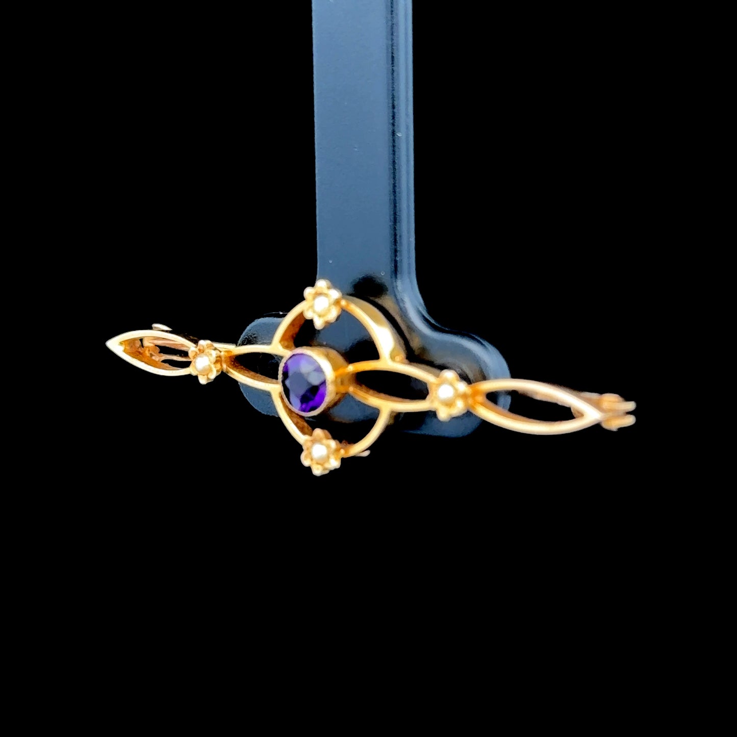 15K Yellow Gold Amethyst & Pearl Brooch