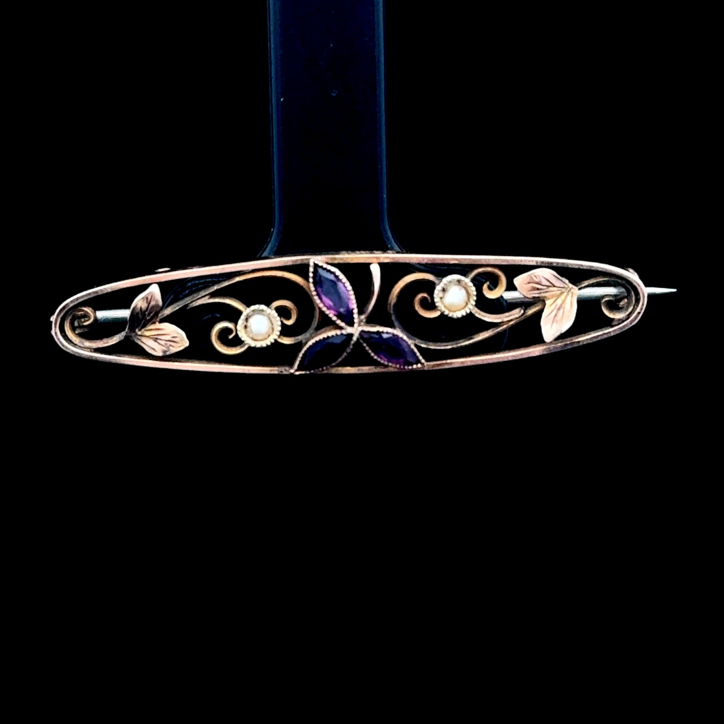 9K Amethyst & Pearl Brooch (Metal Pin)
