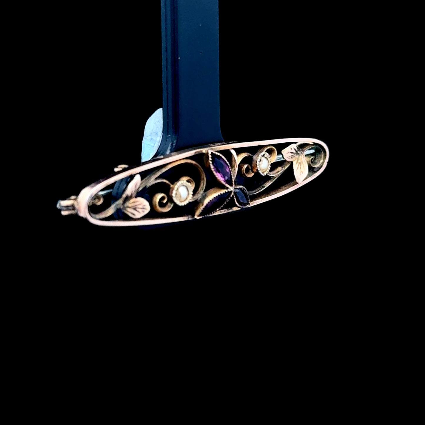 9K Amethyst & Pearl Brooch (Metal Pin)