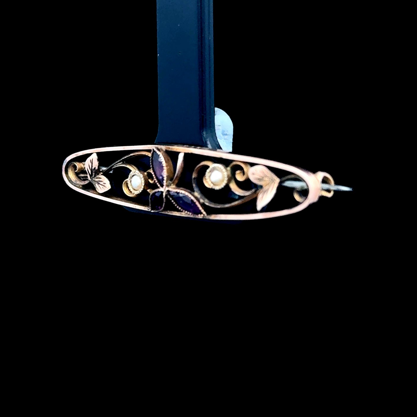 9K Amethyst & Pearl Brooch (Metal Pin)