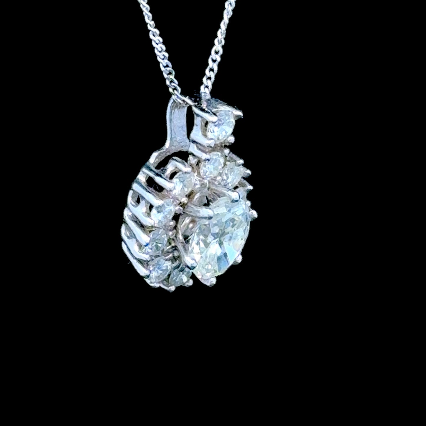 18k White Gold Oval Diamond Halo Pendant APPX 1.0 CTS