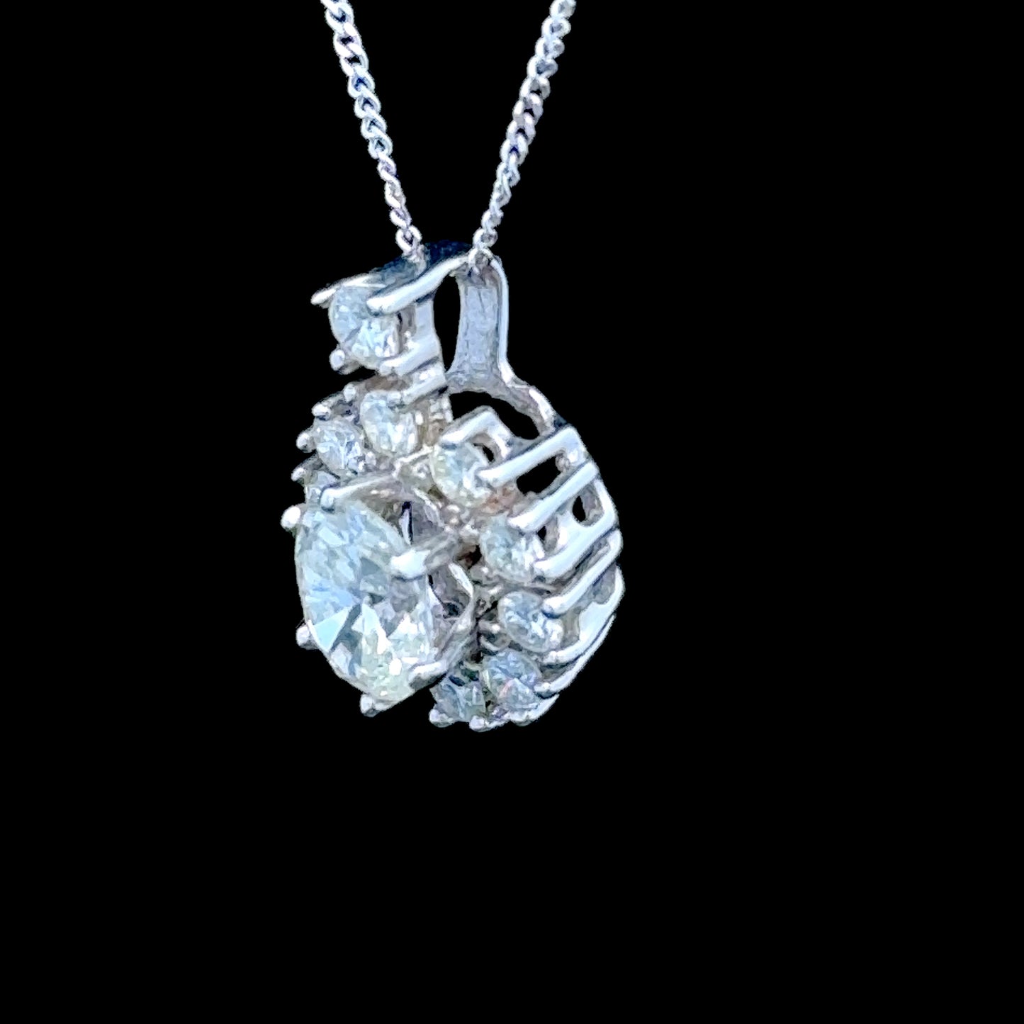 18k White Gold Oval Diamond Halo Pendant APPX 1.0 CTS