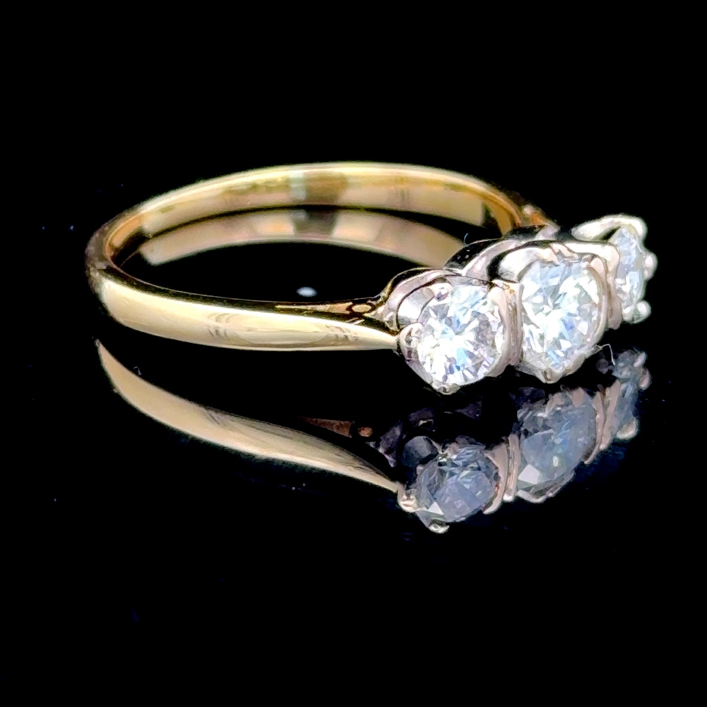 18K Yellow Gold Diamond Trilogy Rectangular Ring APPX 1.0 CTS