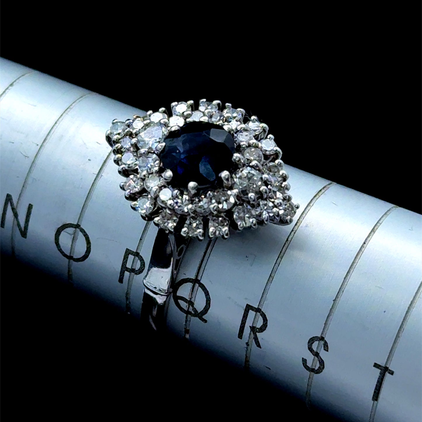 18K White Gold Marquise Shape Diamond & Sapphire Cluster Ring