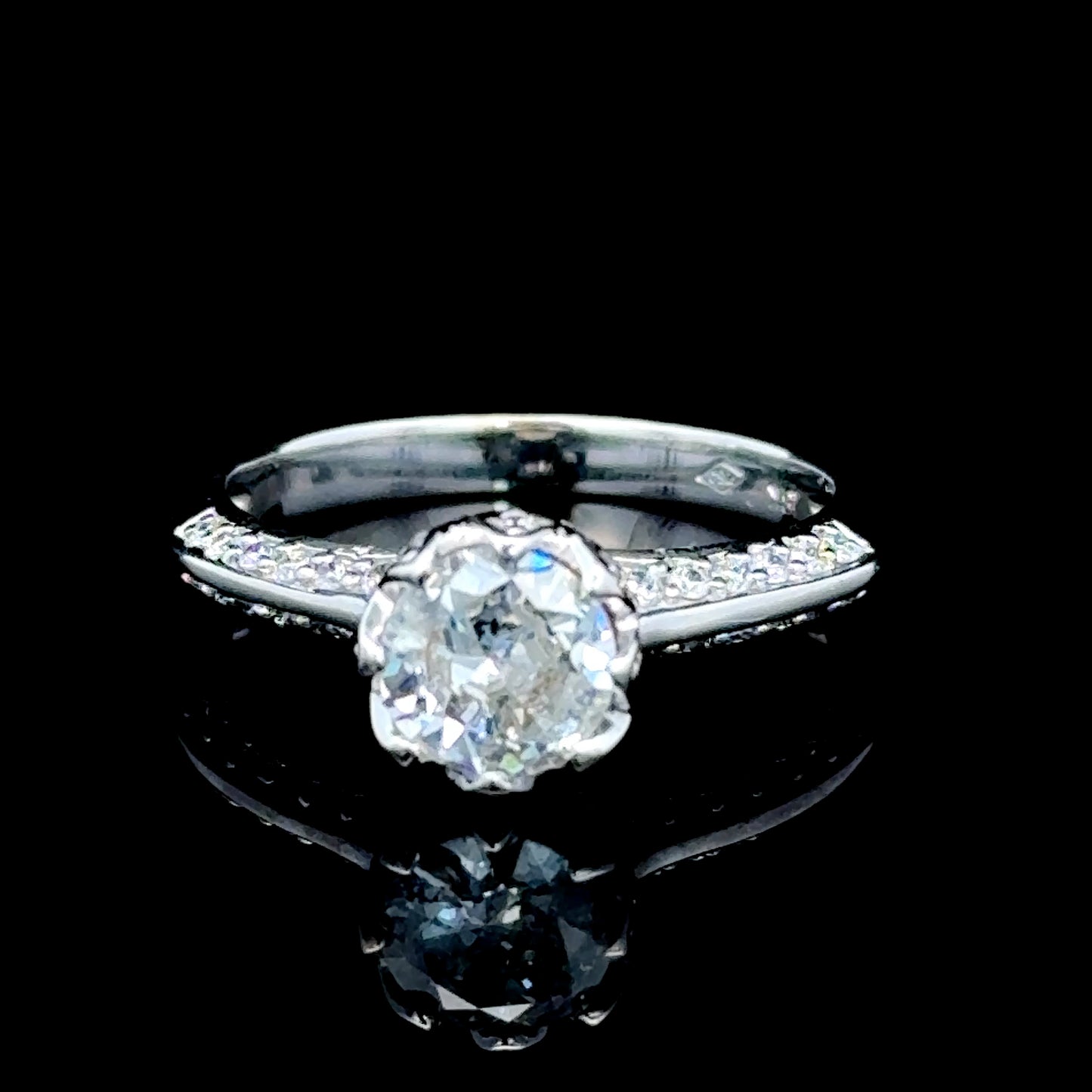 18K White Gold Diamond Solitaire Ring With Diamond Shoulders APPX C:0.8 CTS T:1.2 CTS