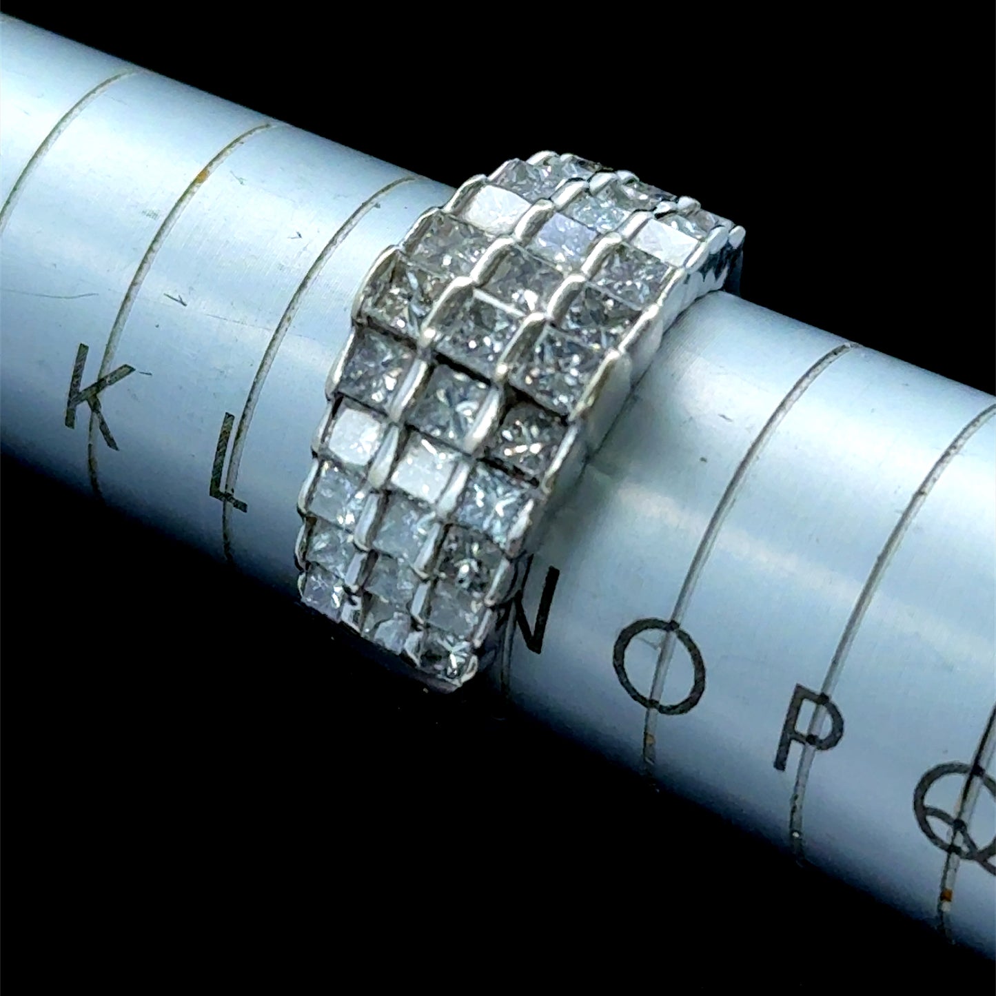 14K White Gold Princess Diamond Across Finger Cluster APPX 1.5 CTS