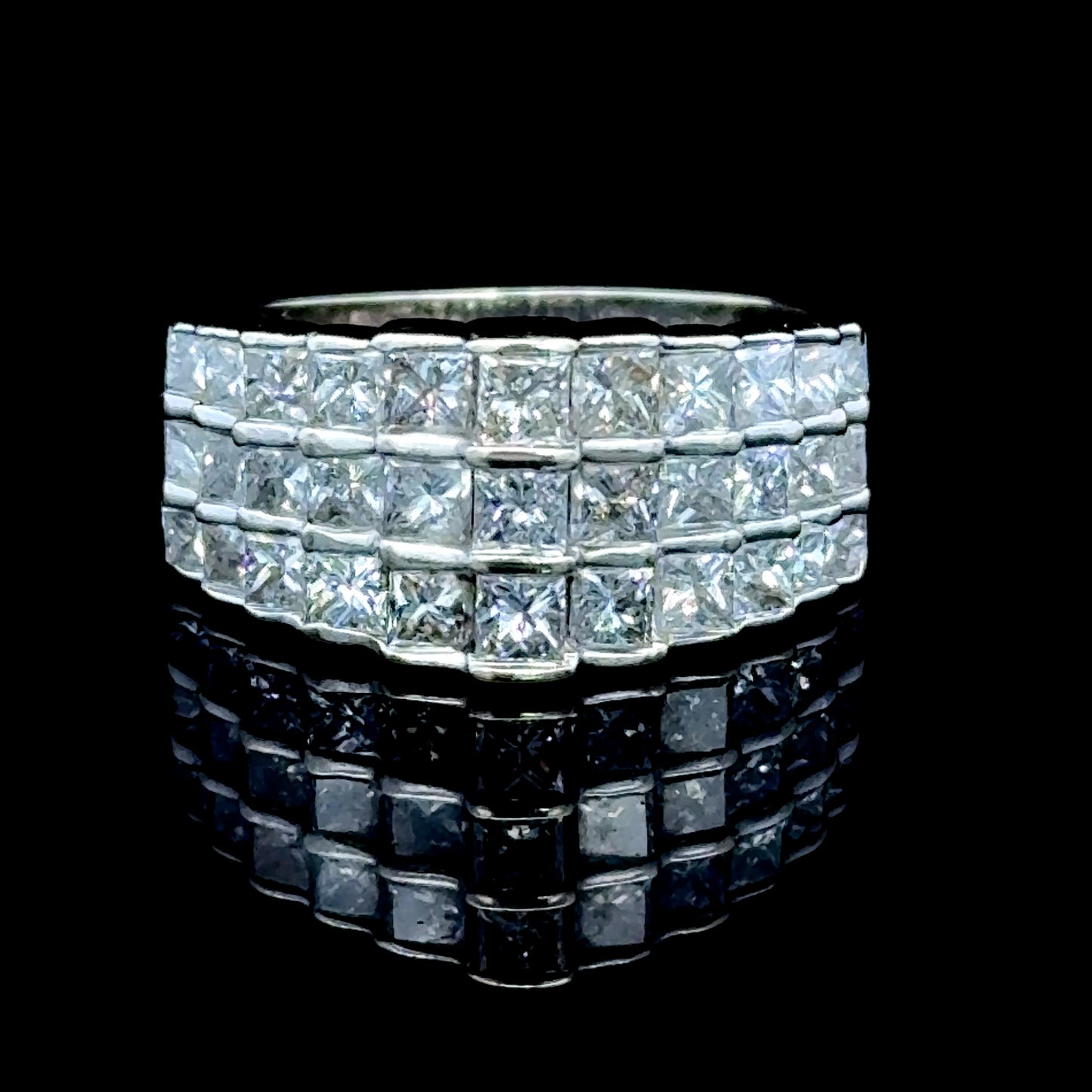 14K White Gold Princess Diamond Across Finger Cluster APPX 1.5 CTS