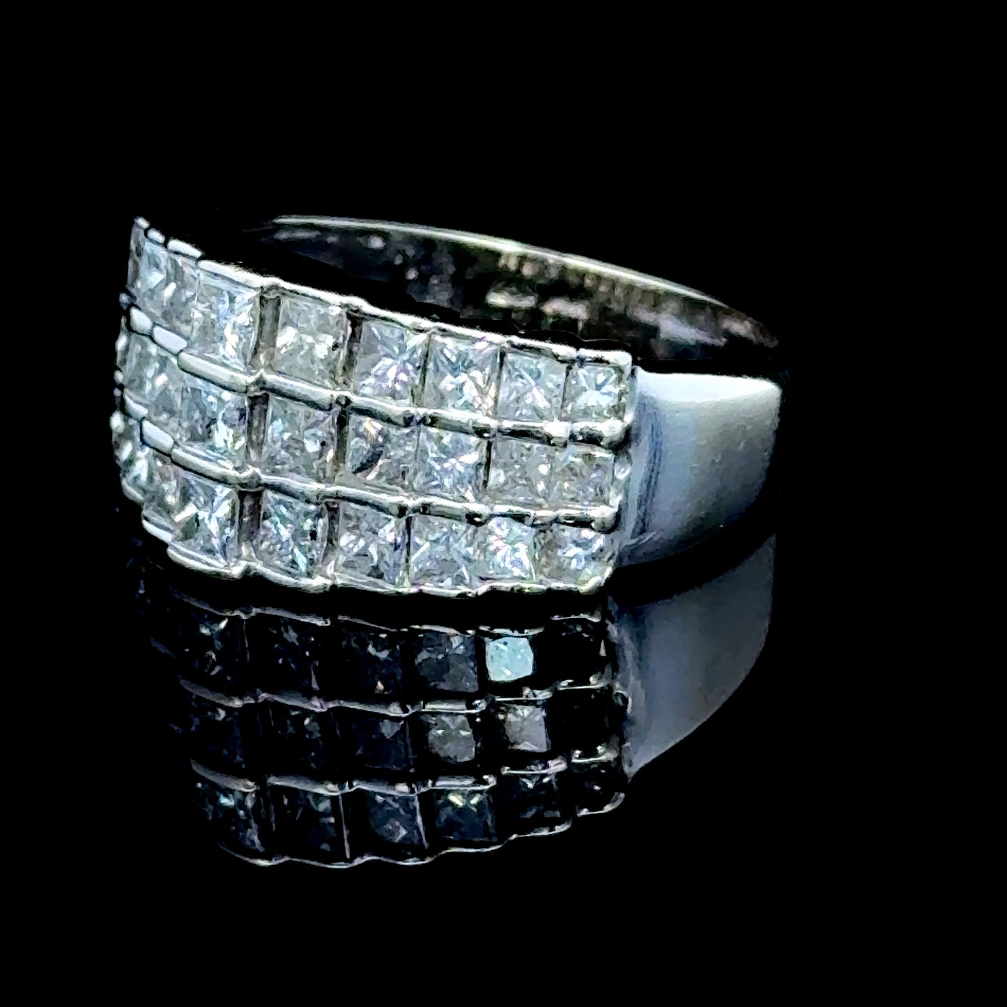 14K White Gold Princess Diamond Across Finger Cluster APPX 1.5 CTS
