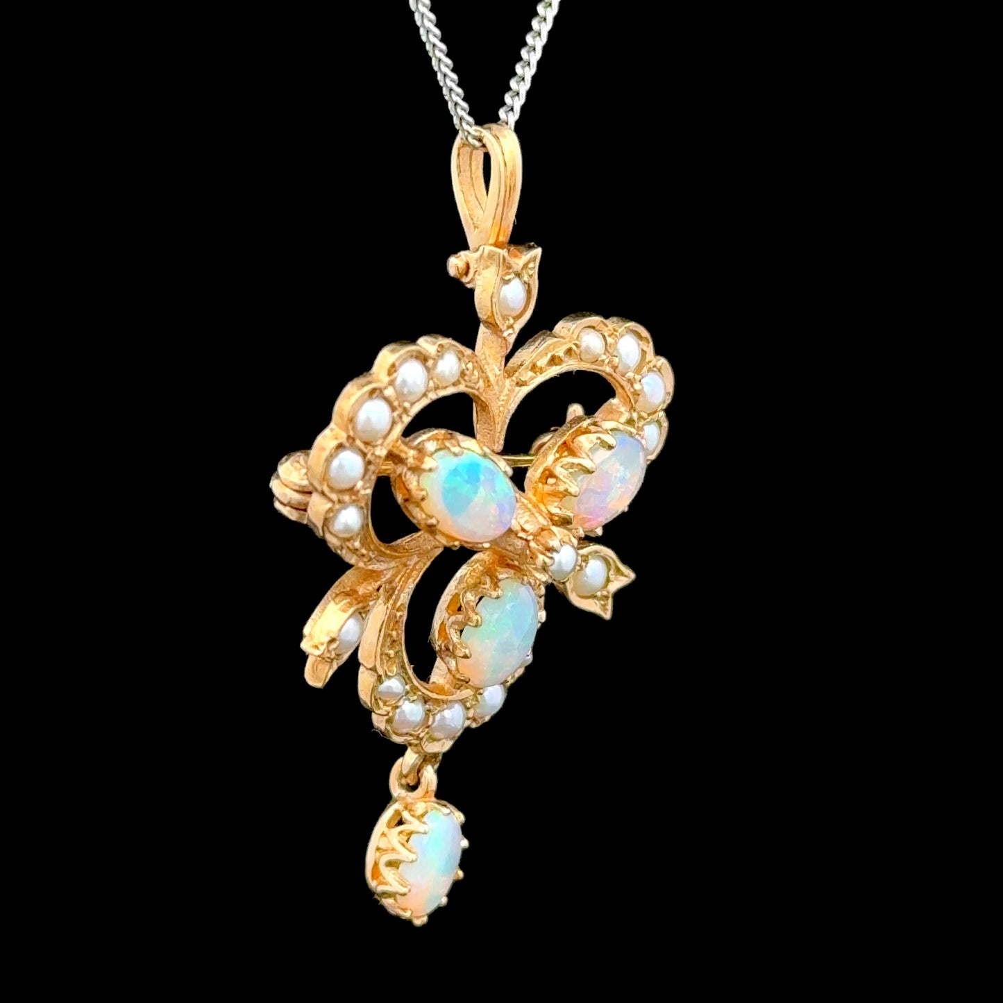 9K Yellow Gold Opal & Pearl Pendant