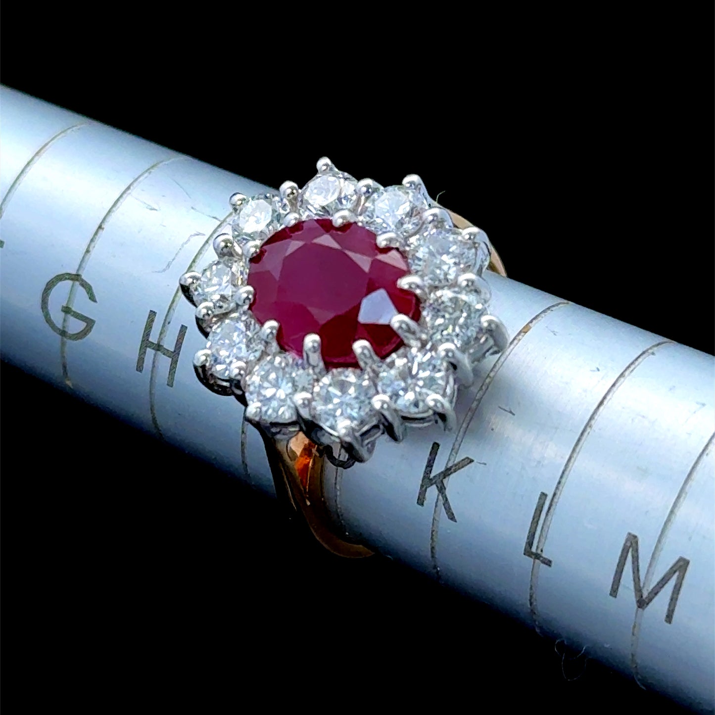 Stunning 18k YG Ruby and Diamond Cluster Ring