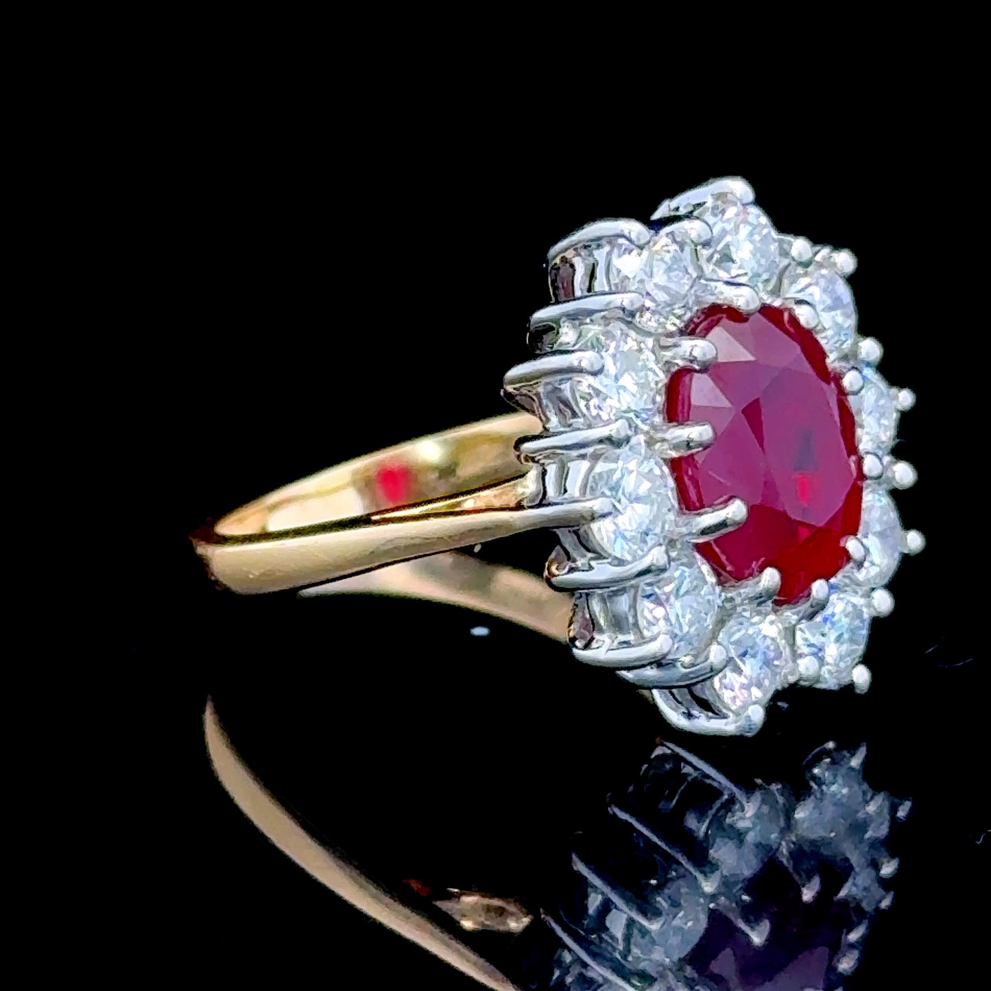 Stunning 18k YG Ruby and Diamond Cluster Ring