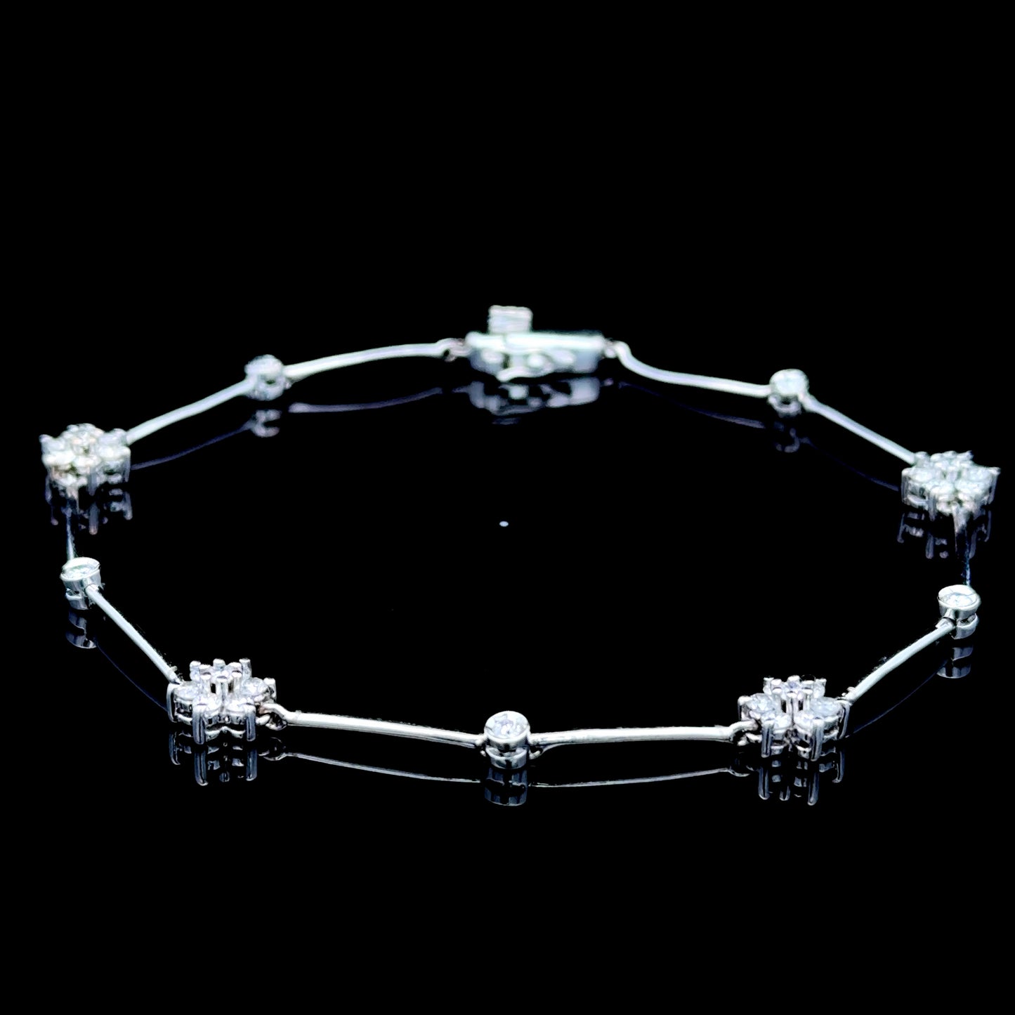 14K White Gold Diamond Daisy Bracelet APPX 1.0 CTS