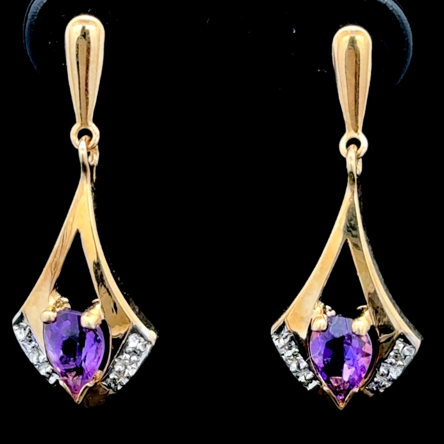 9K Yellow Gold Amethyst & Diamond Drops