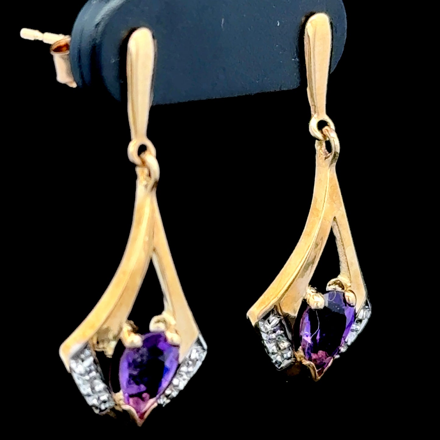 9K Yellow Gold Amethyst & Diamond Drops