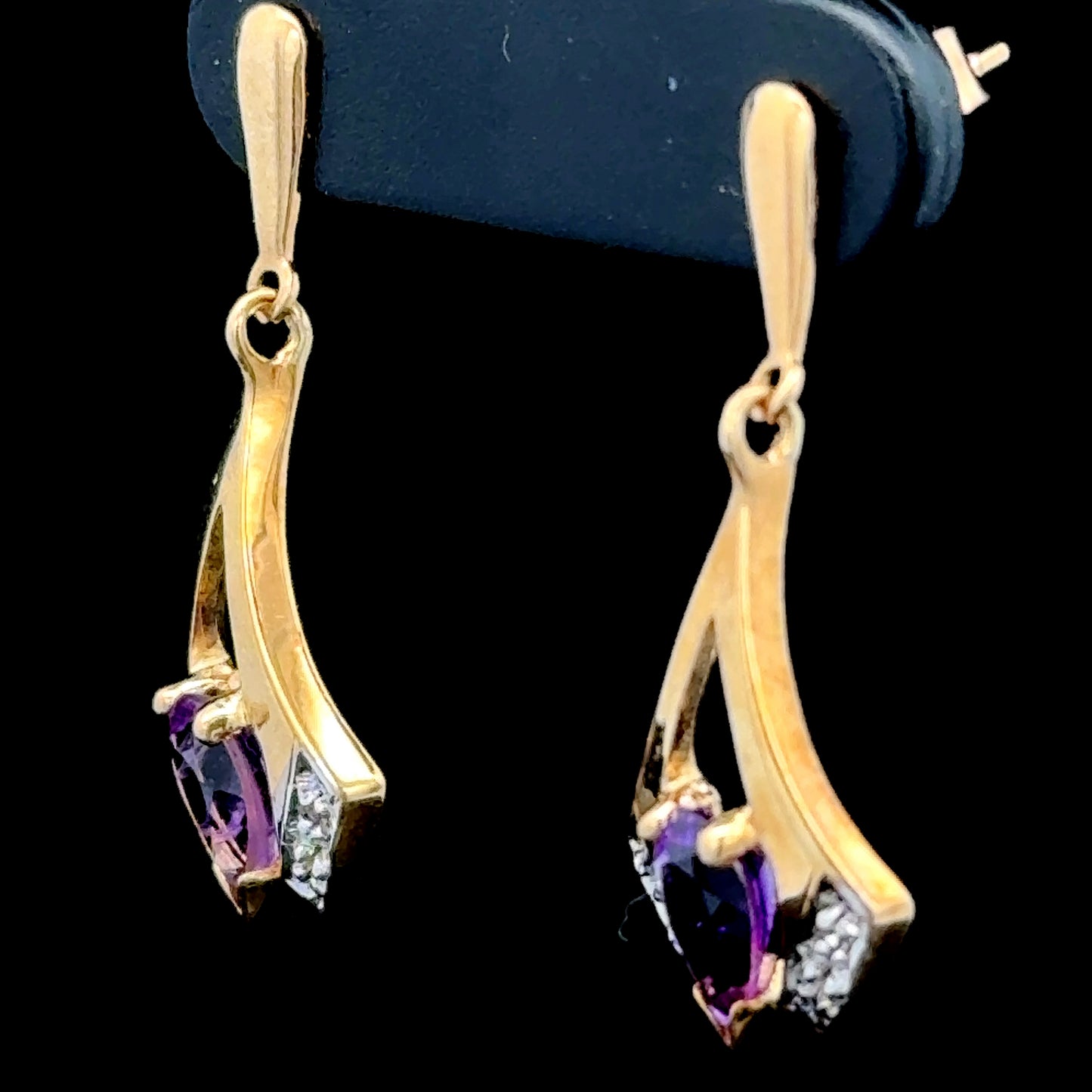 9K Yellow Gold Amethyst & Diamond Drops