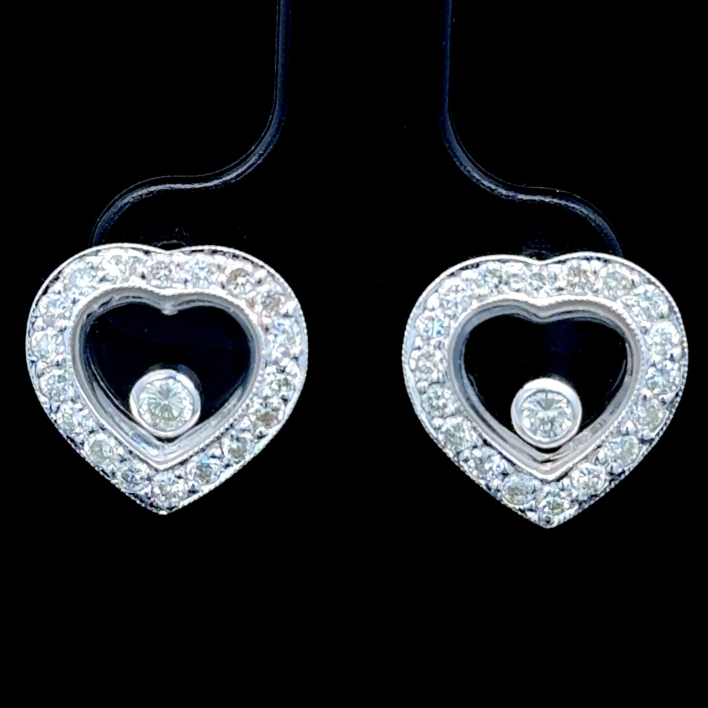18K White Gold & Diamond Heart Shaped Happy Diamond Studs