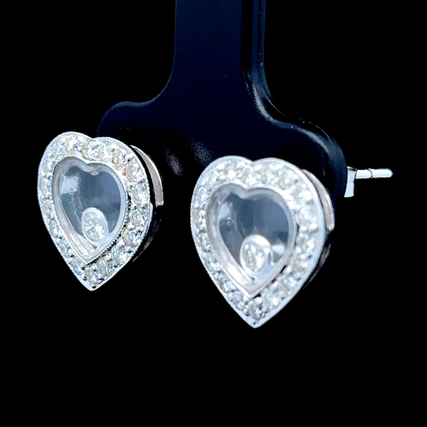 18K White Gold & Diamond Heart Shaped Happy Diamond Studs