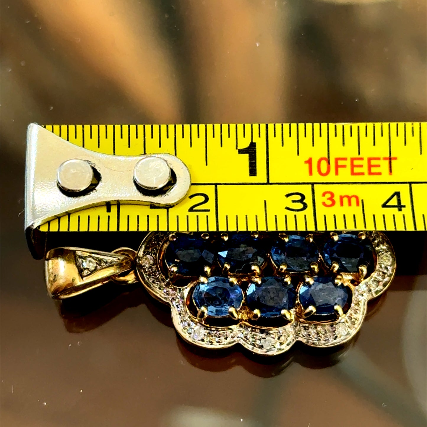 9K Yellow Gold Sapphire & Diamond Pendant