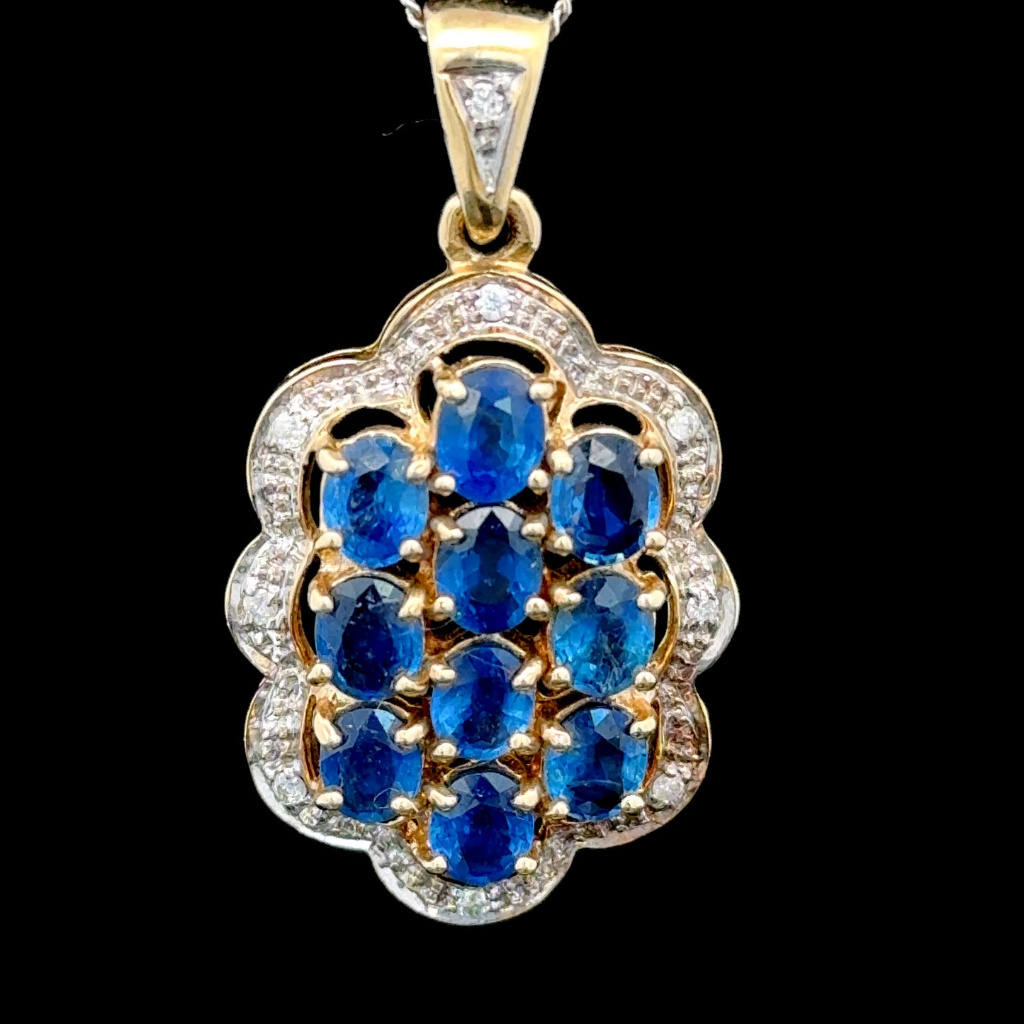 9K Yellow Gold Sapphire & Diamond Pendant