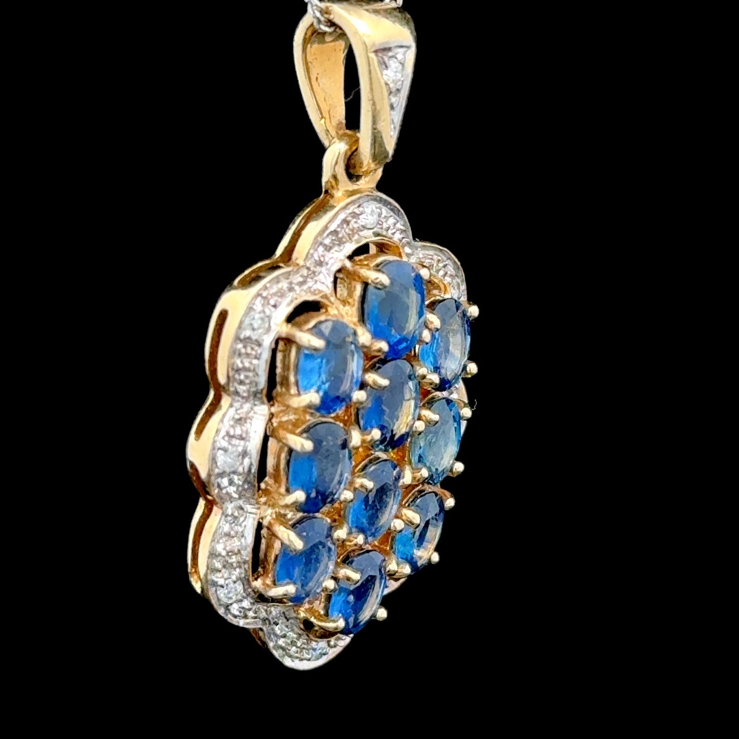 9K Yellow Gold Sapphire & Diamond Pendant