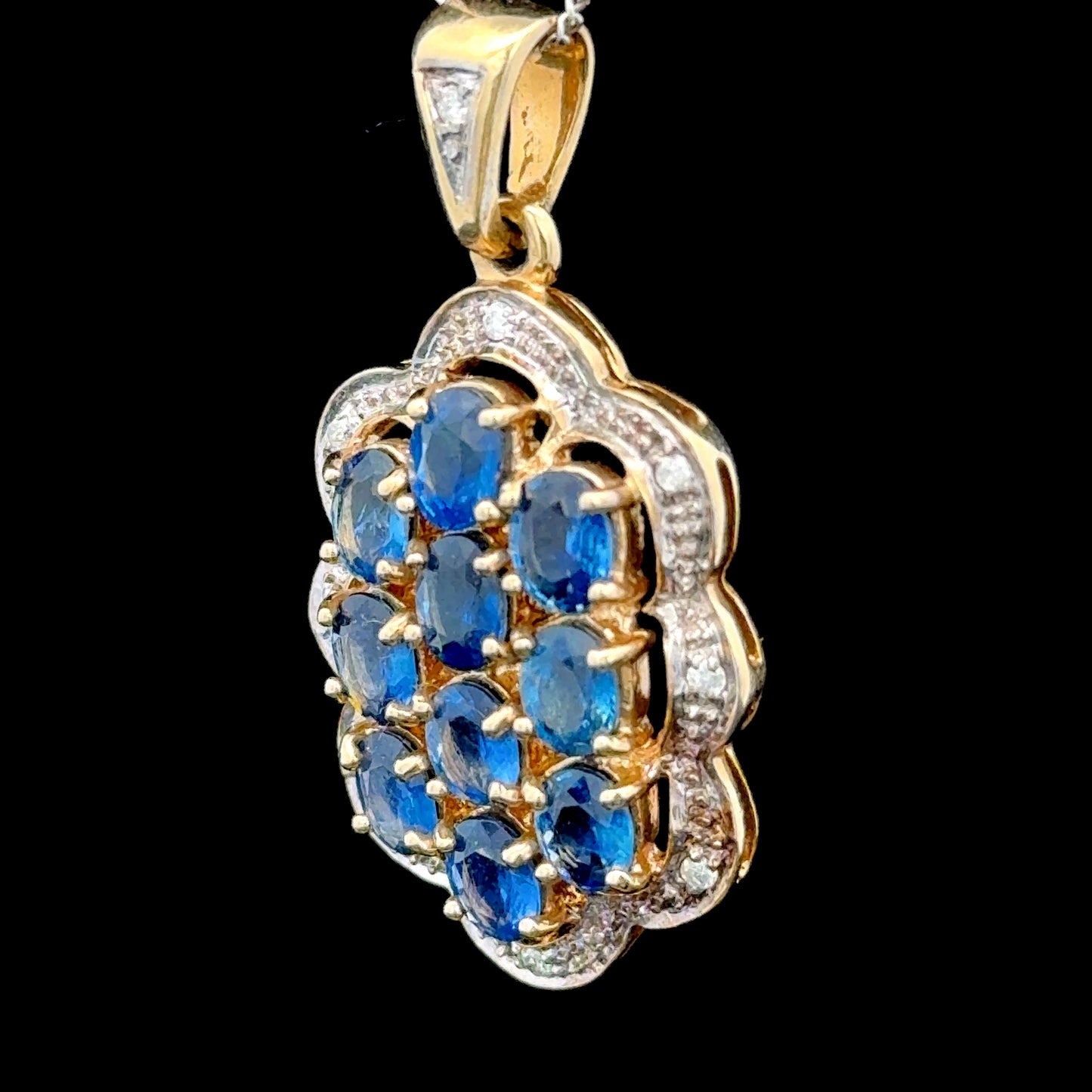 9K Yellow Gold Sapphire & Diamond Pendant