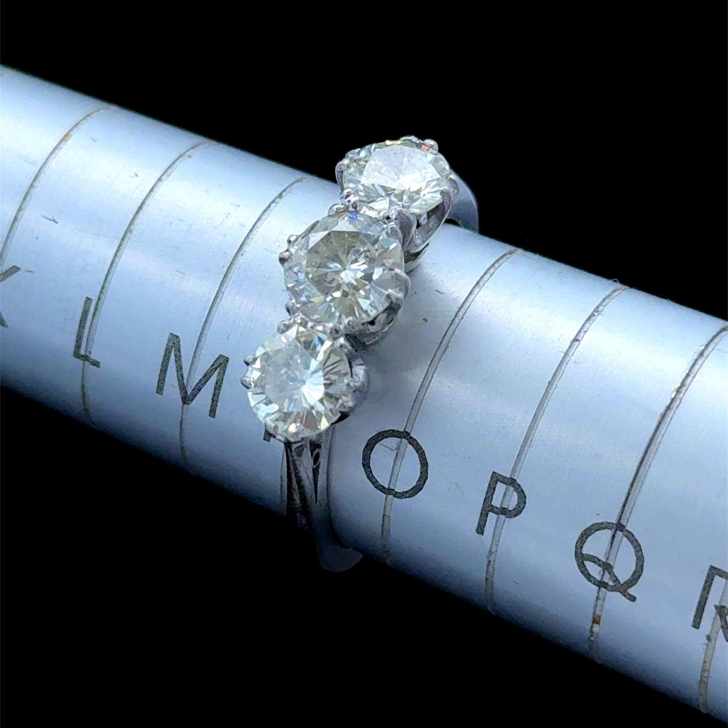 18K White Gold Diamond 3 Stone Ring APPX 1.75 CTS