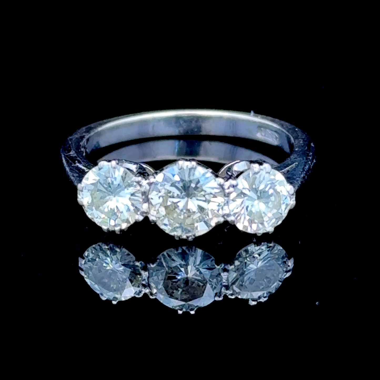 18K White Gold Diamond 3 Stone Ring APPX 1.75 CTS