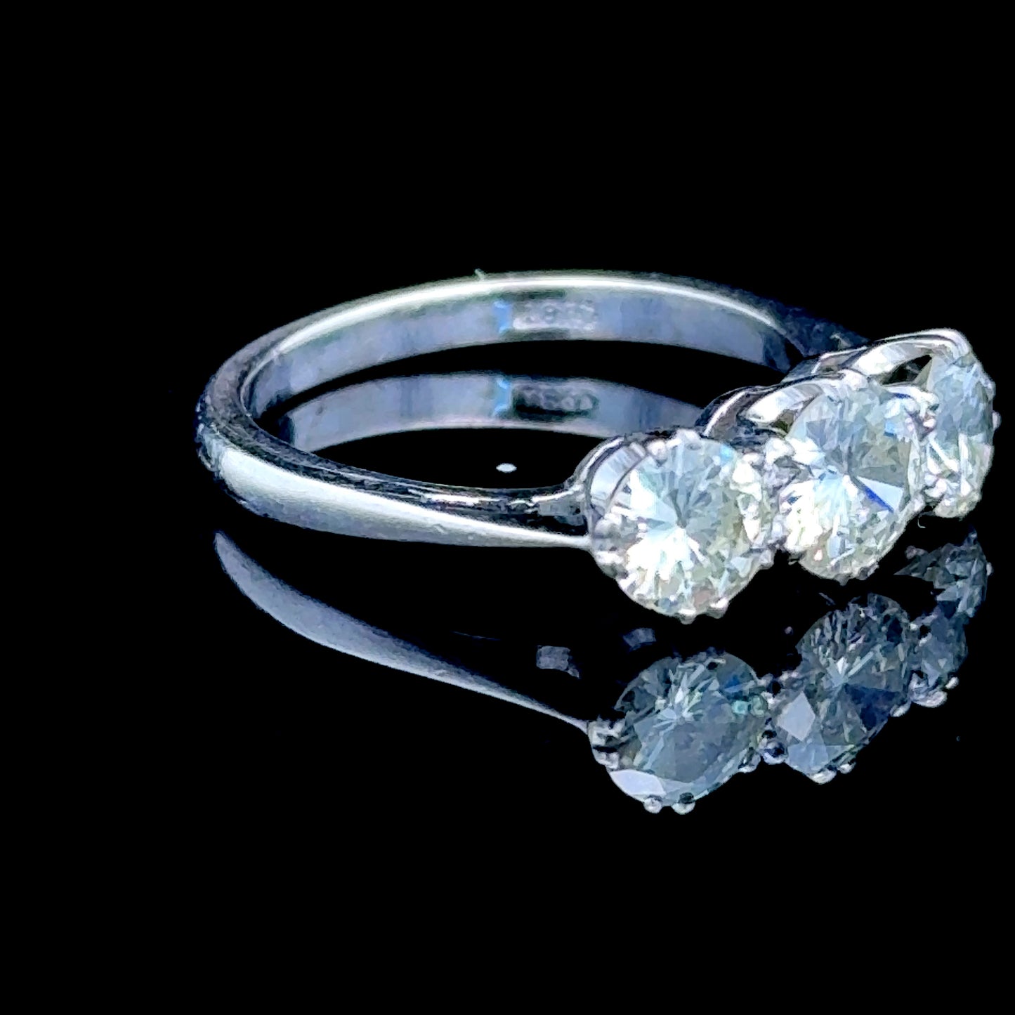 18K White Gold Diamond 3 Stone Ring APPX 1.75 CTS