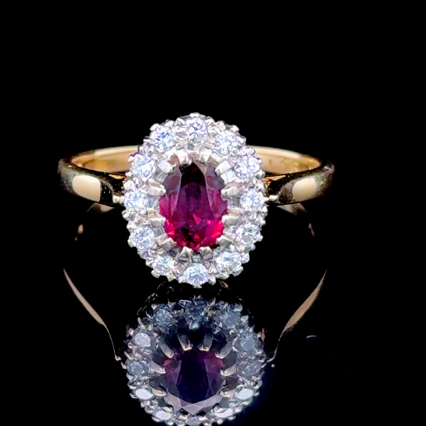 Elegant 18k Gold Ruby and Diamond Cluster Ring