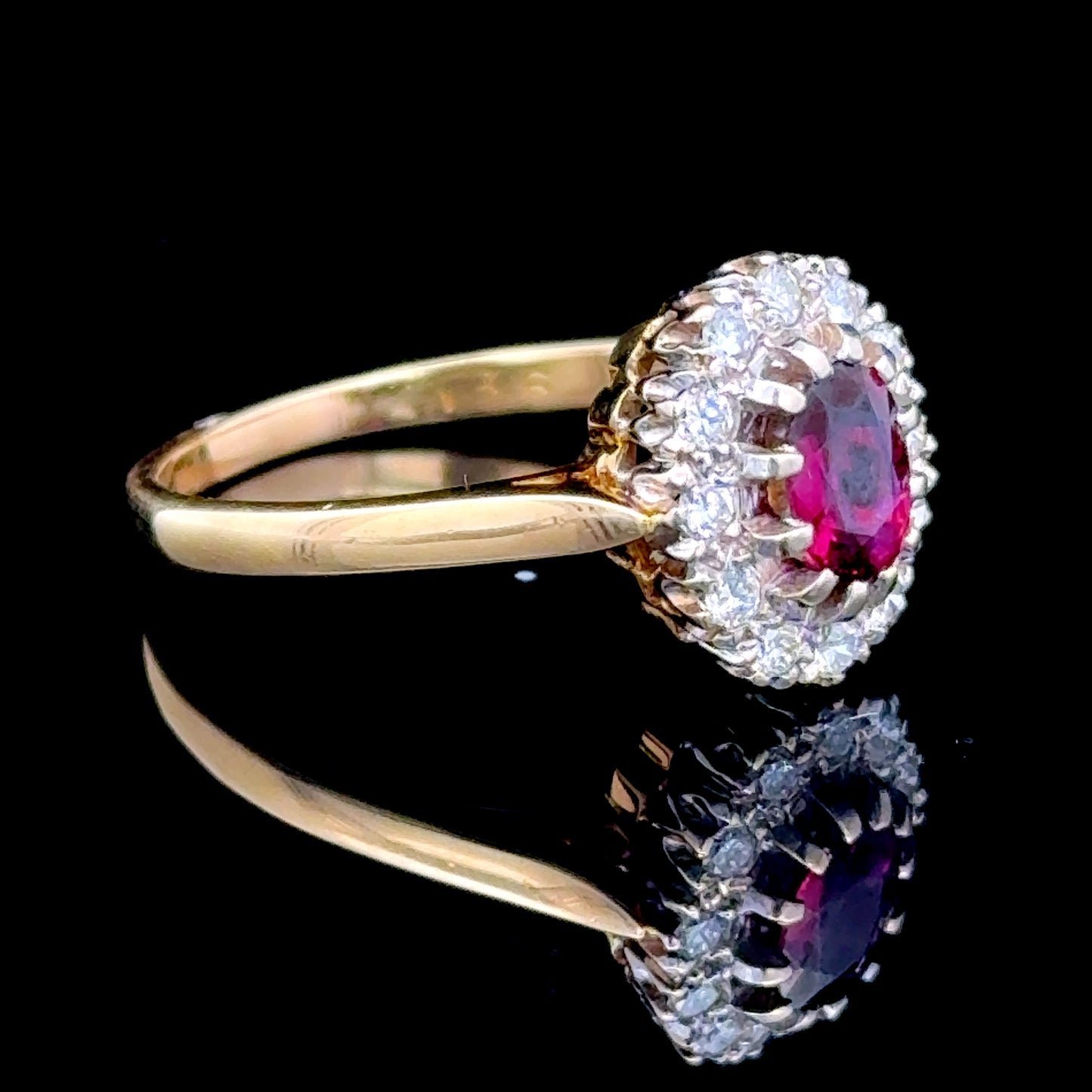 Elegant 18k Gold Ruby and Diamond Cluster Ring