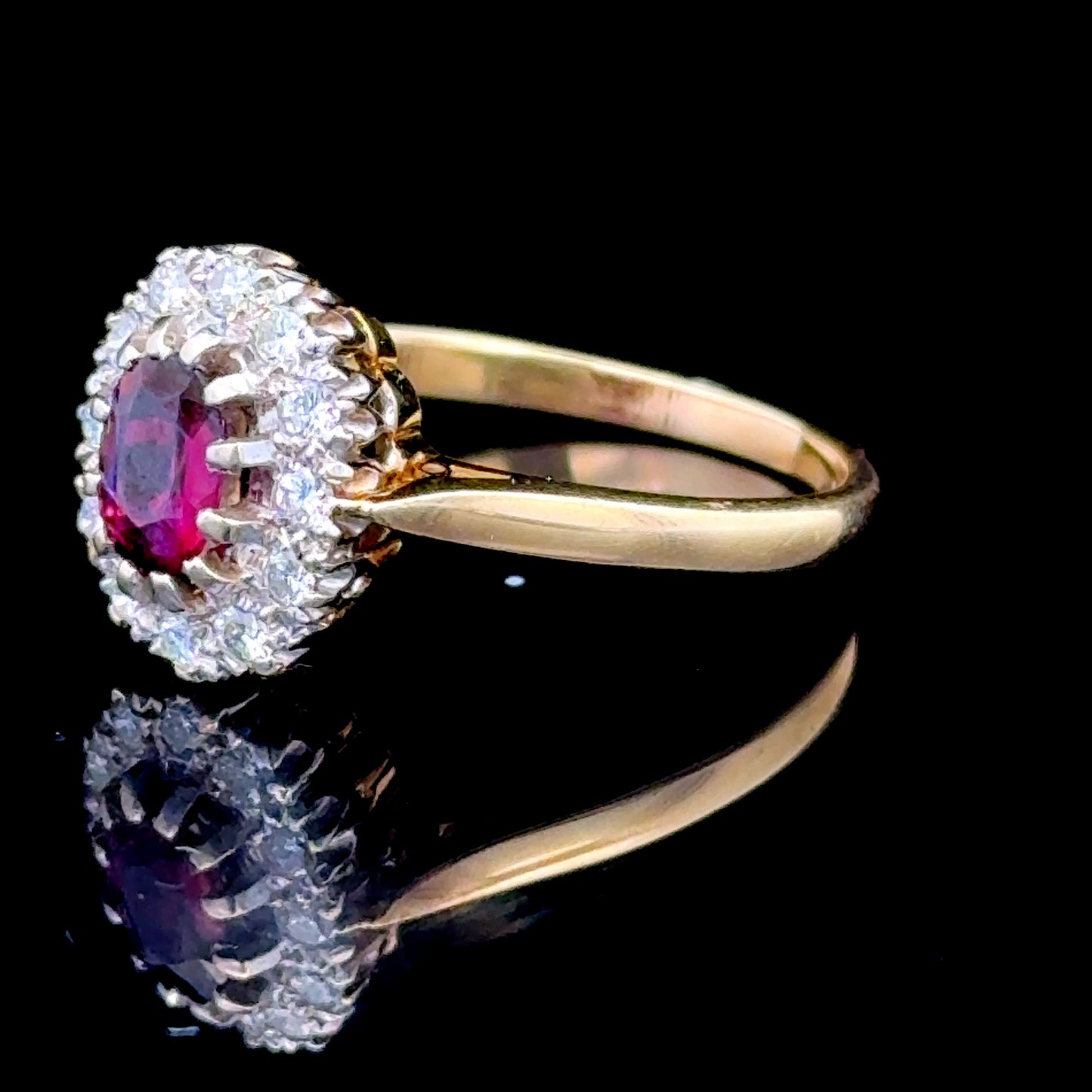 Elegant 18k Gold Ruby and Diamond Cluster Ring