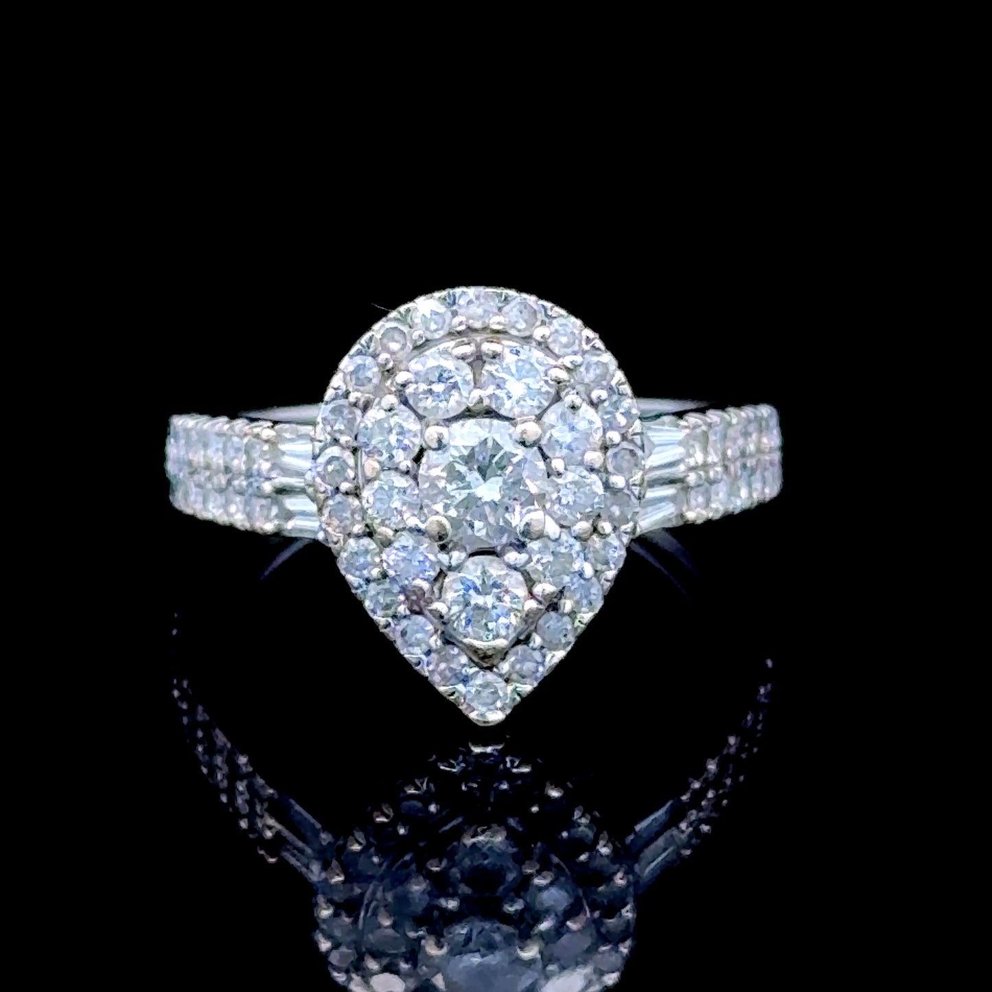 18K White Gold Pear Diamond Cluster Ring APPX 1.25 CTS