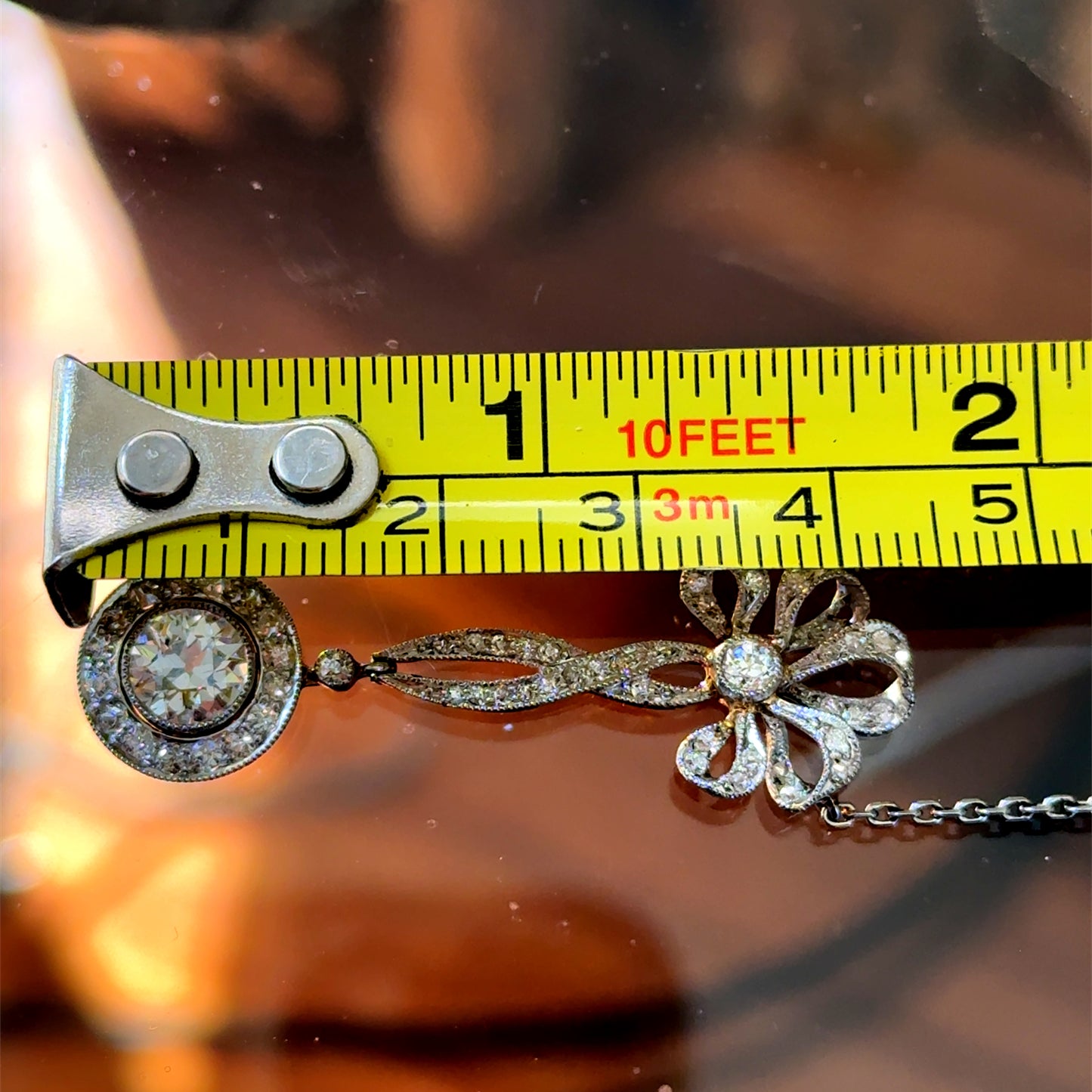 18K White Gold Diamond Bow Pendant & Chain APPX 2 CTS