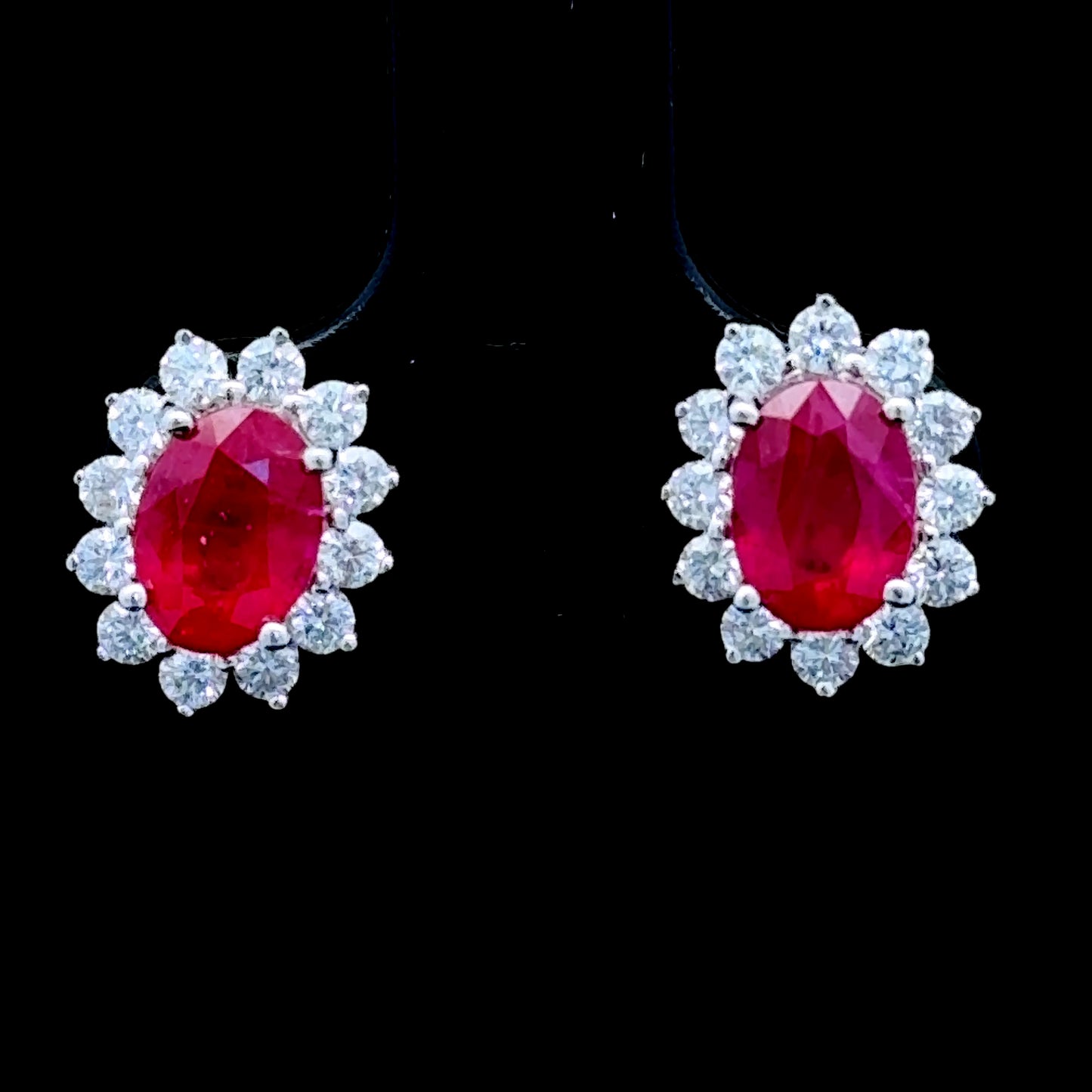White Gold Ruby& Diamond Cluster Earrings