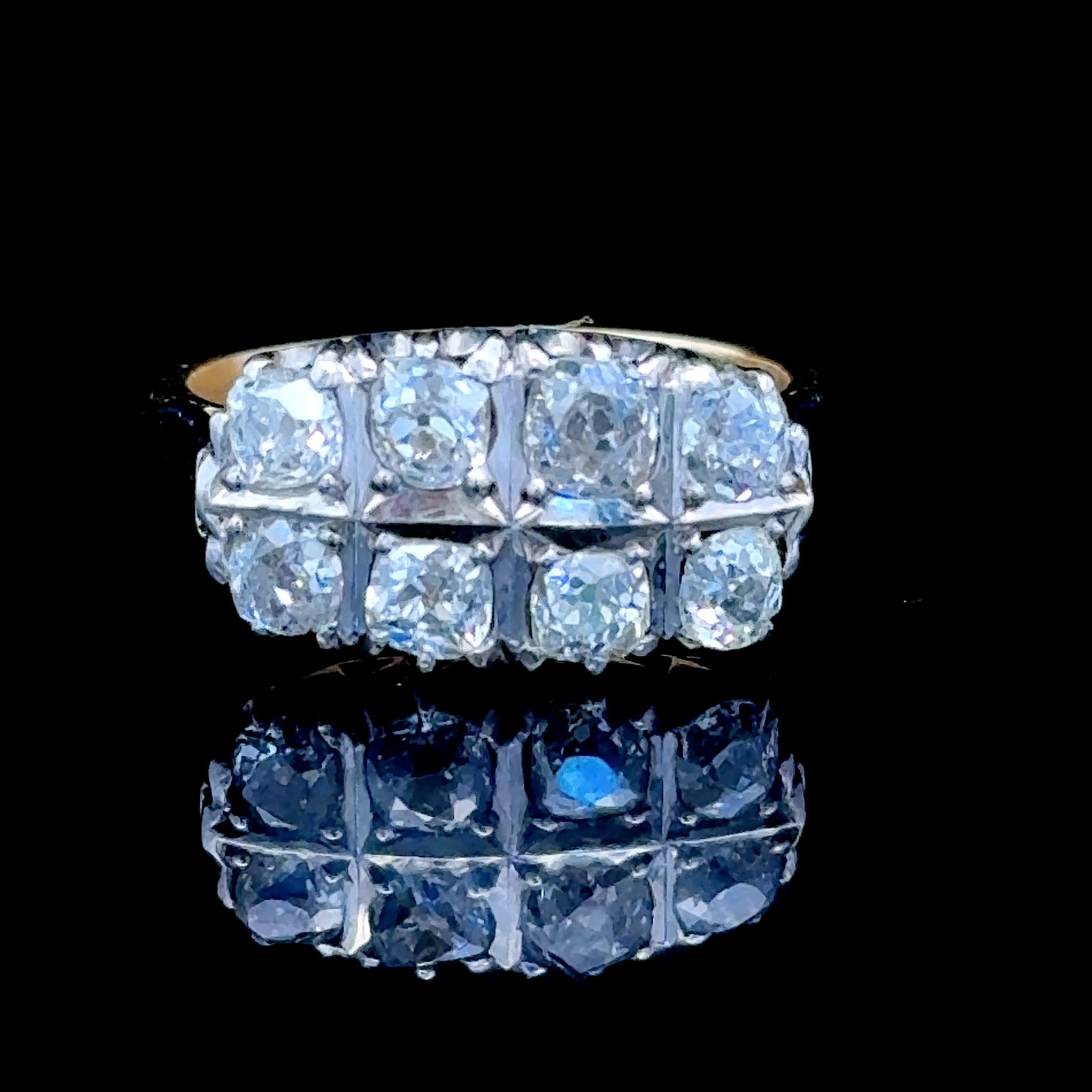 18K Yellow Gold 8 Stone 2 Row Diamond Ring APPX 0.80 CTS