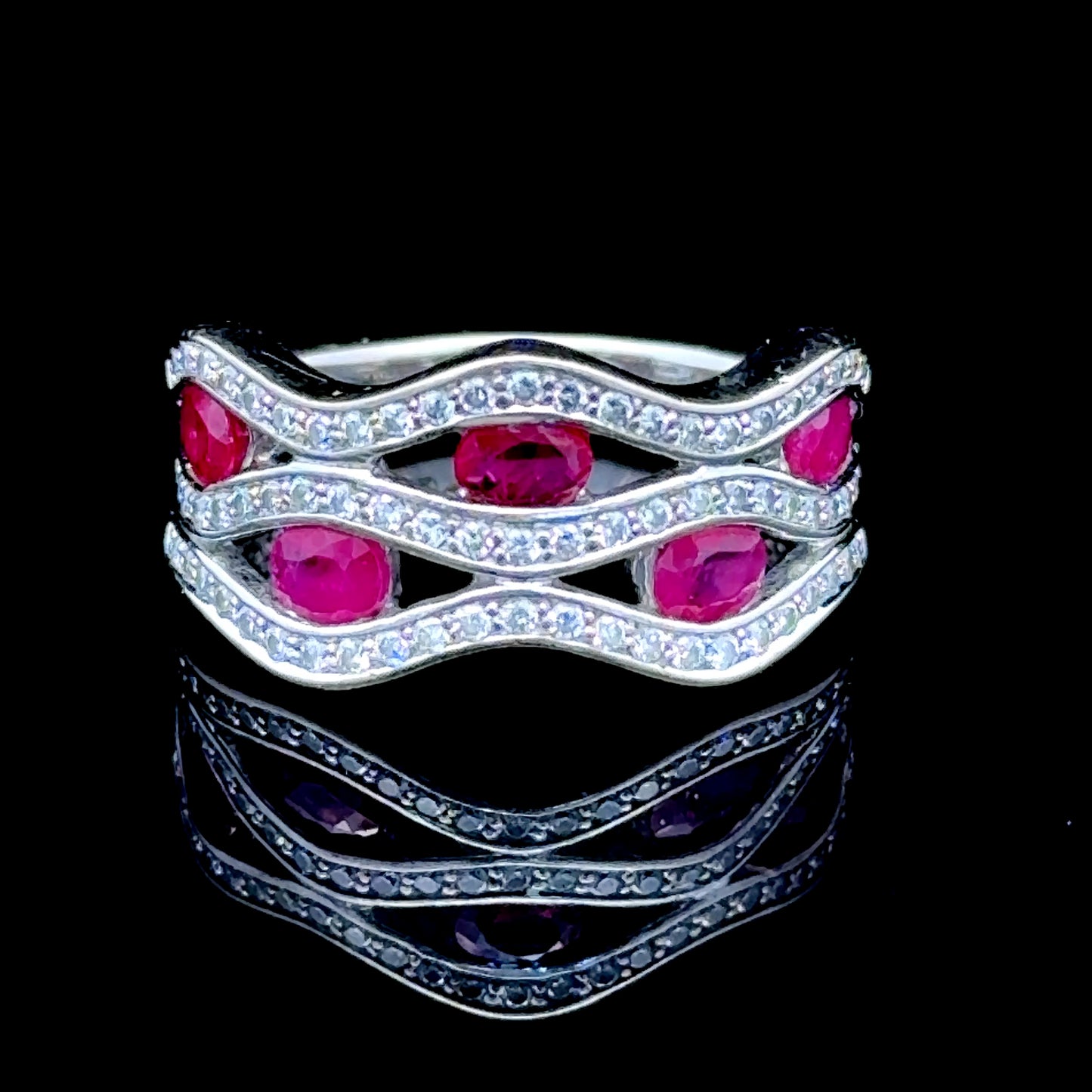 18K Ruby & Diamond Wave Ring Size M