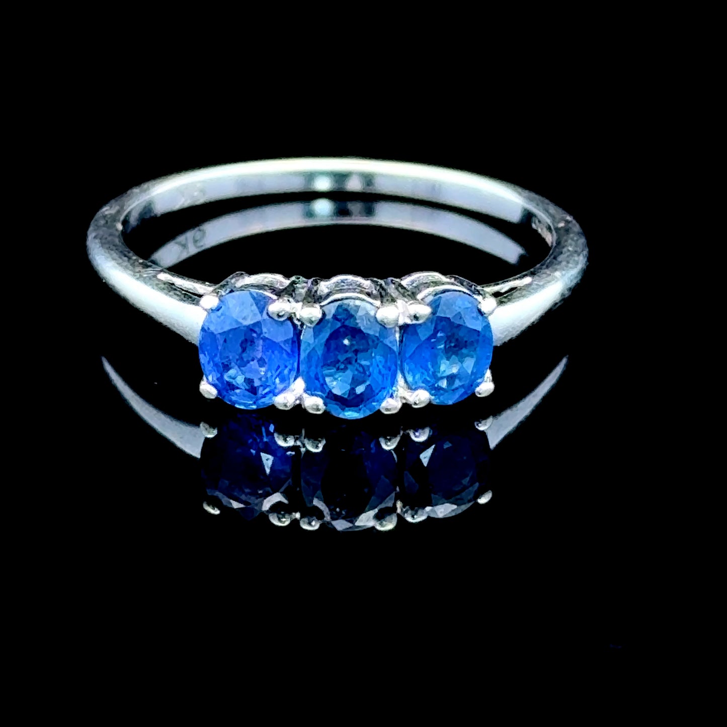 9K White Gold Sapphire 3 Stone Ring