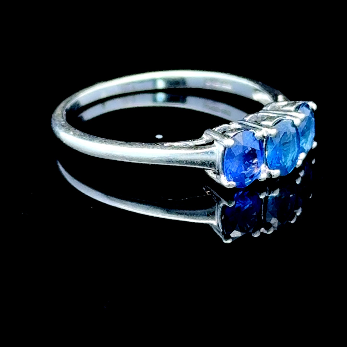 9K White Gold Sapphire 3 Stone Ring