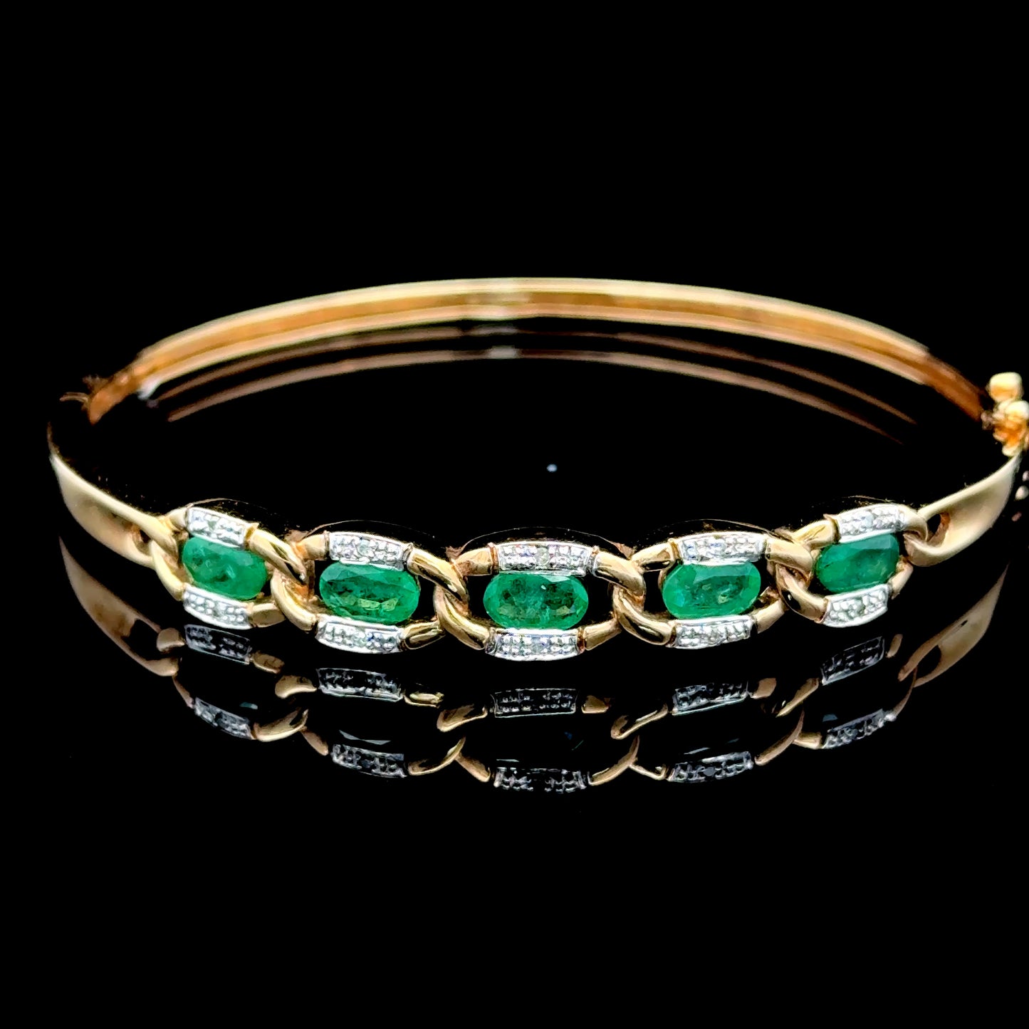 9K Yellow Gold 5 Emerald & Diamond Bangle