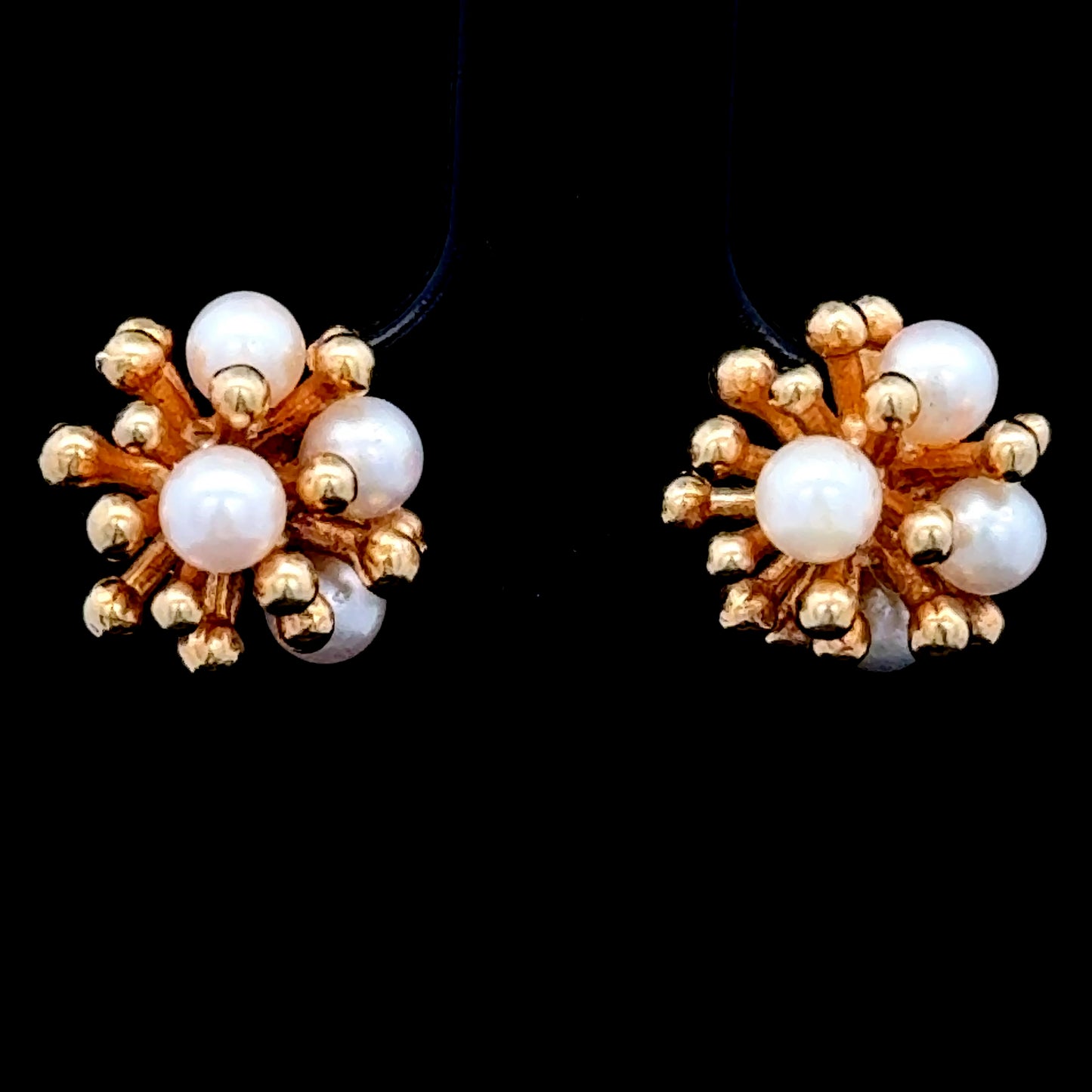 9K Gold & Pearl Cluster Earrings