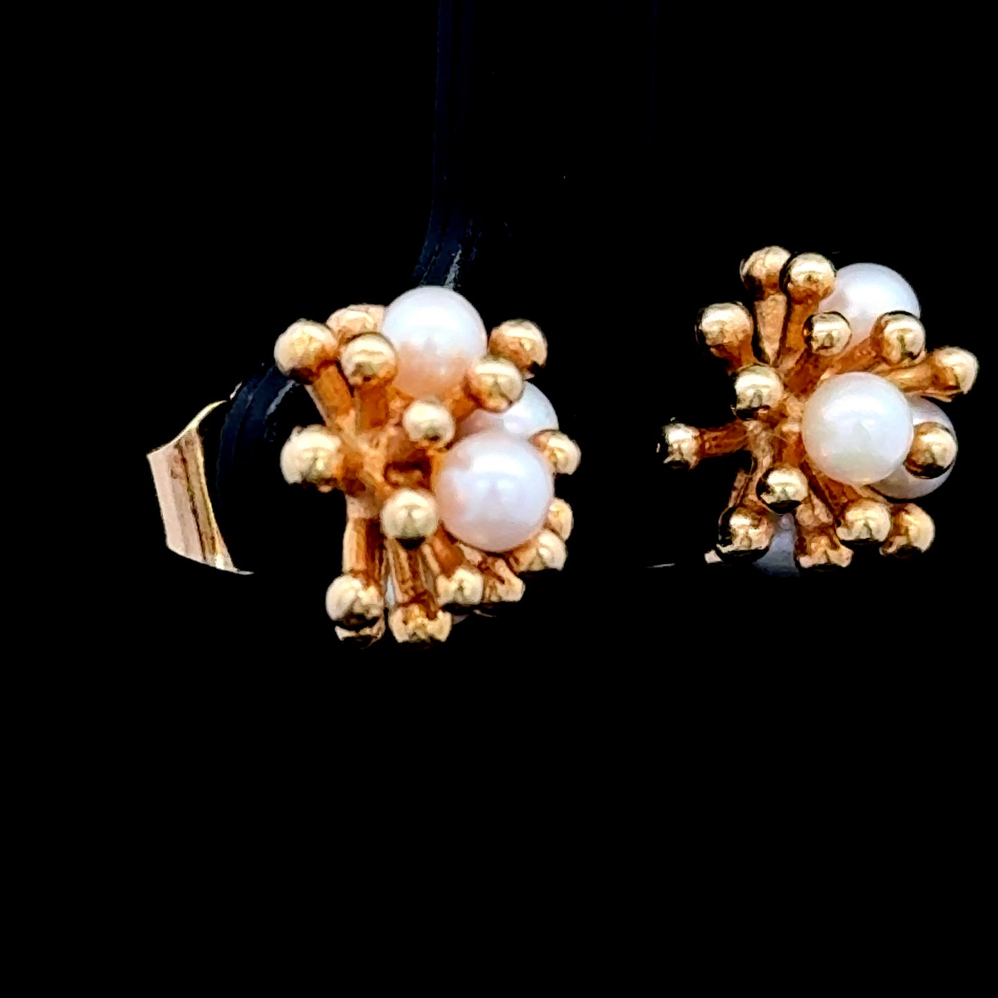 9K Gold & Pearl Cluster Earrings