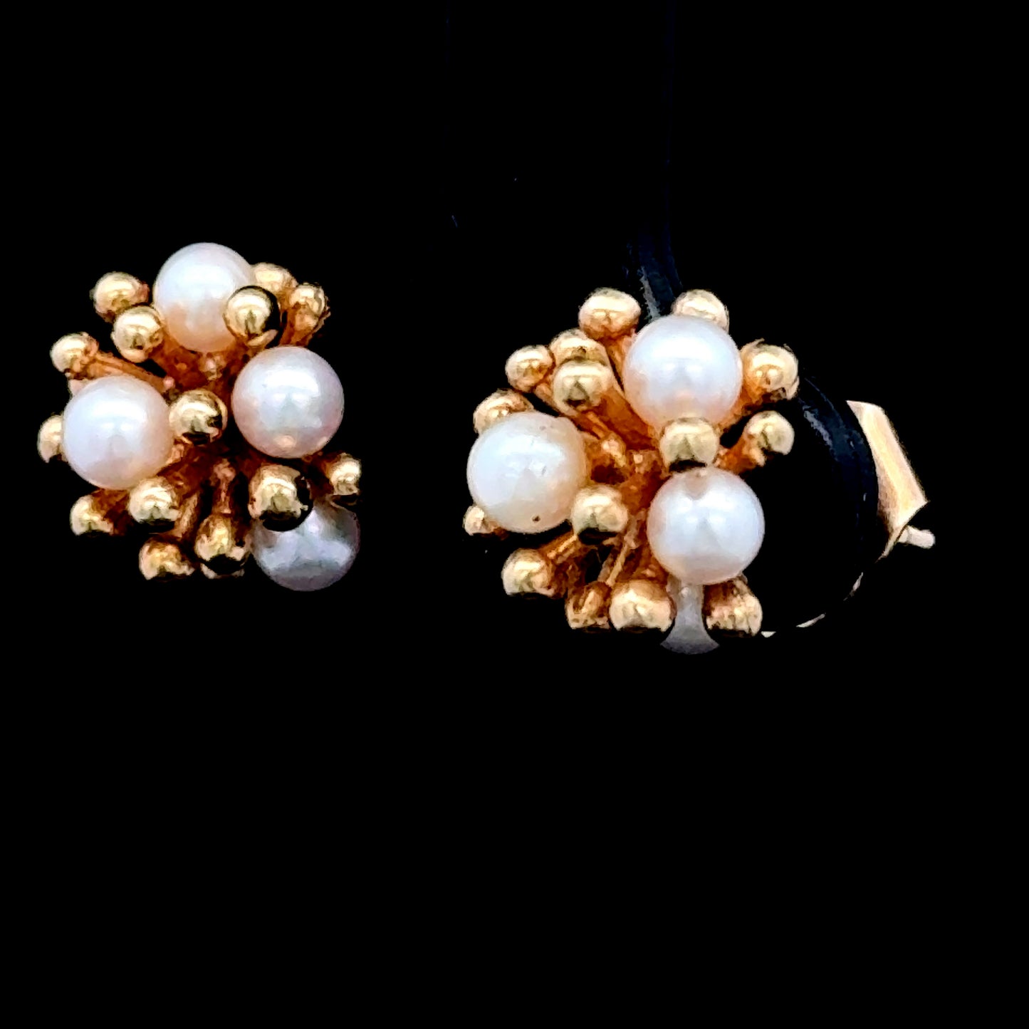 9K Gold & Pearl Cluster Earrings