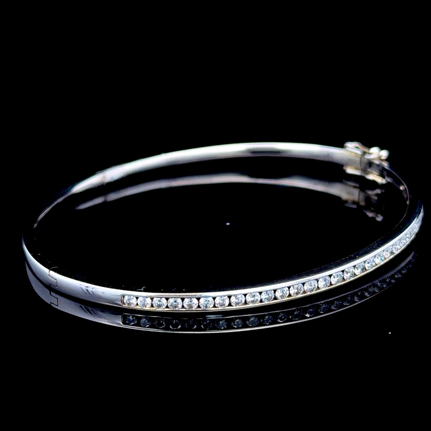 18K White Gold Channel Set Diamond Bangle APPX 1.0 CTS