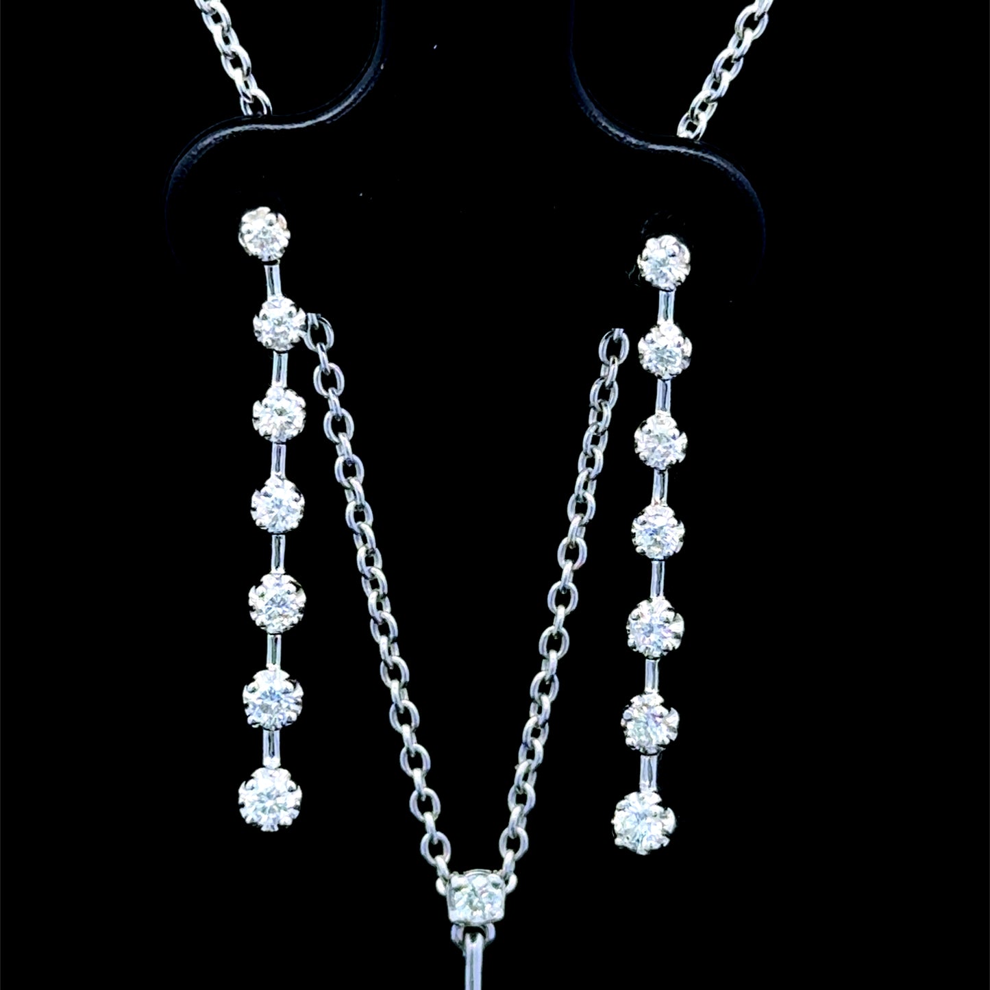 18K White Gold Oval Diamond Pendant & Line Earring Set